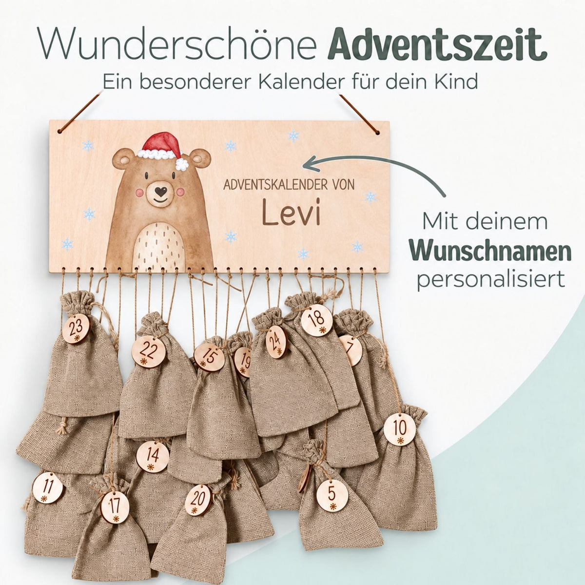 Adventskalender personalisiert - Weihnachtsbär Aquarell - wunderwunsch