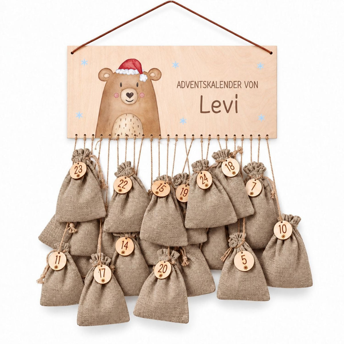 Adventskalender personalisiert - Weihnachtsbär Aquarell - wunderwunsch