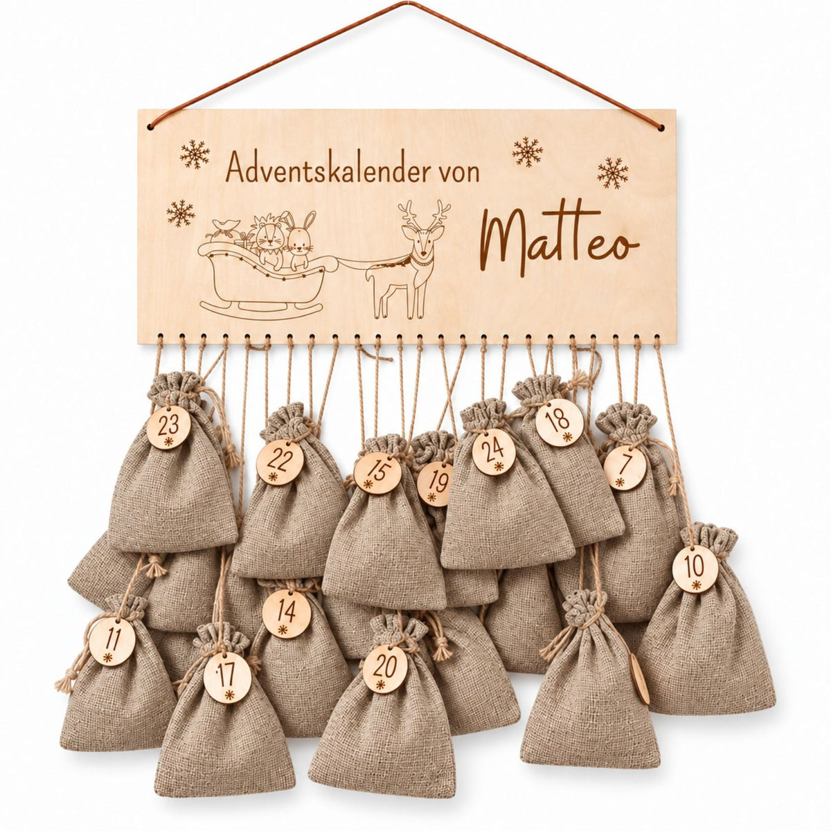 Adventskalender personalisiert - Weihnachtsschlitten Gravur - wunderwunsch
