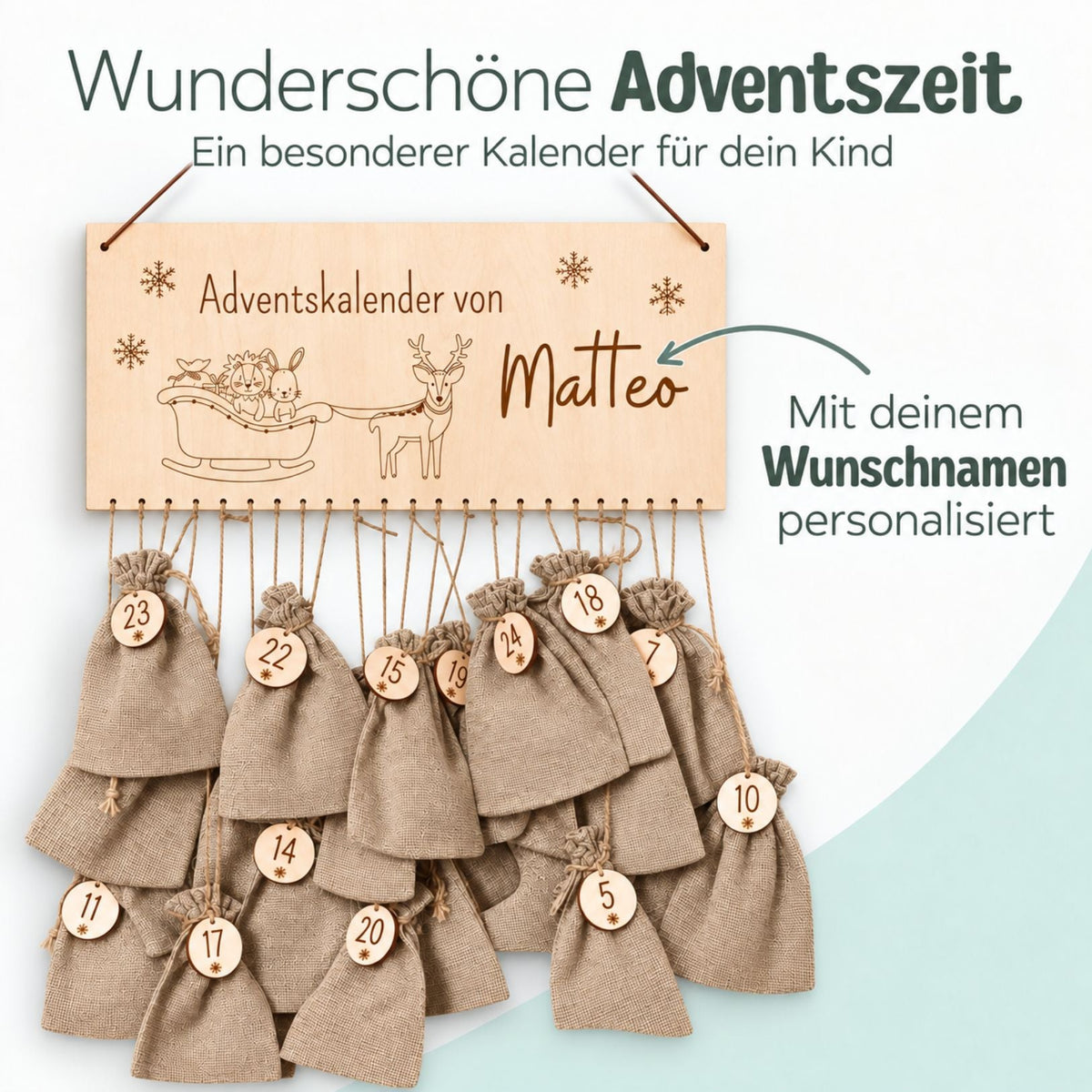 Adventskalender personalisiert - Weihnachtsschlitten Gravur - wunderwunsch