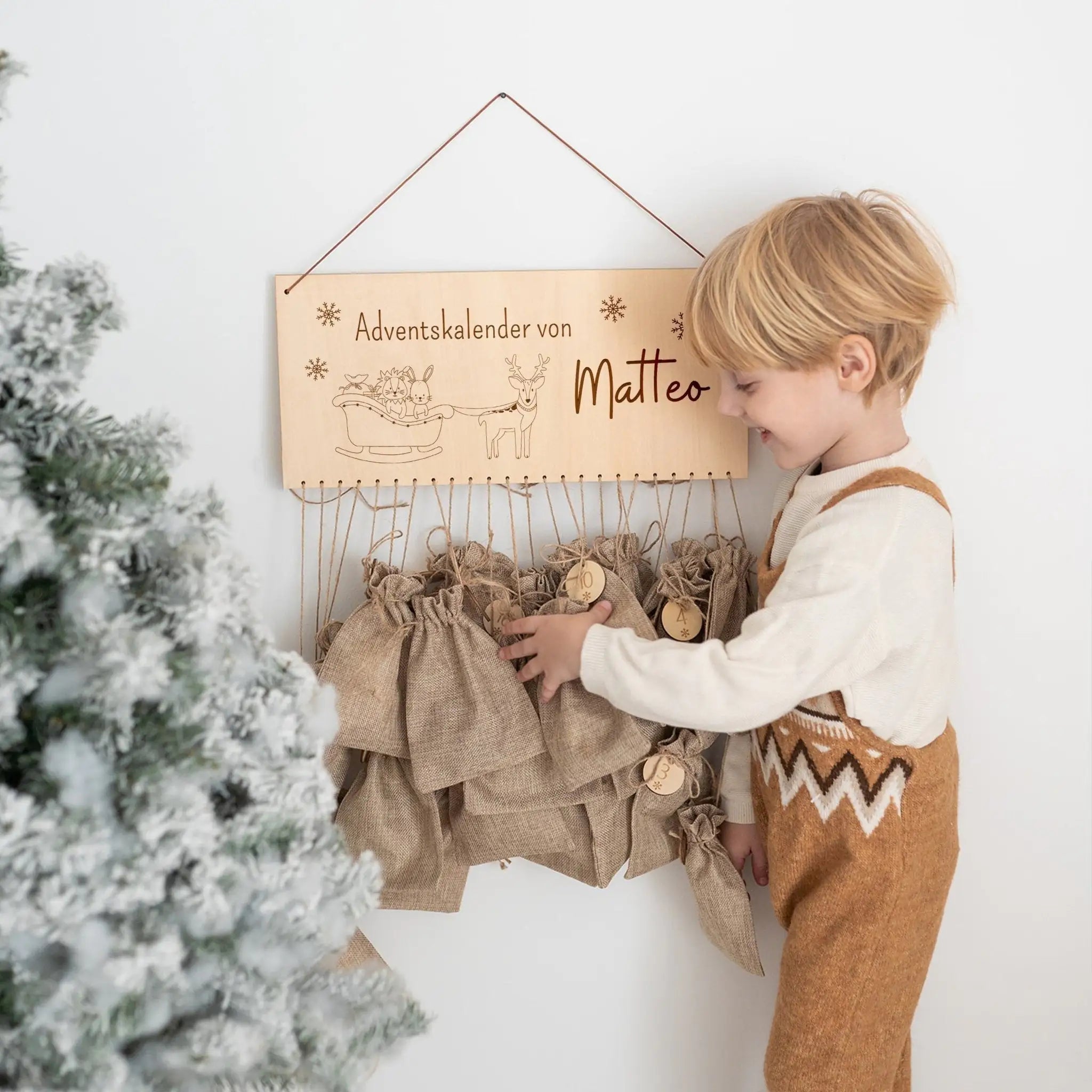 Adventskalender personalisiert - "Weihnachtsschlitten" Gravur - wunderwunsch