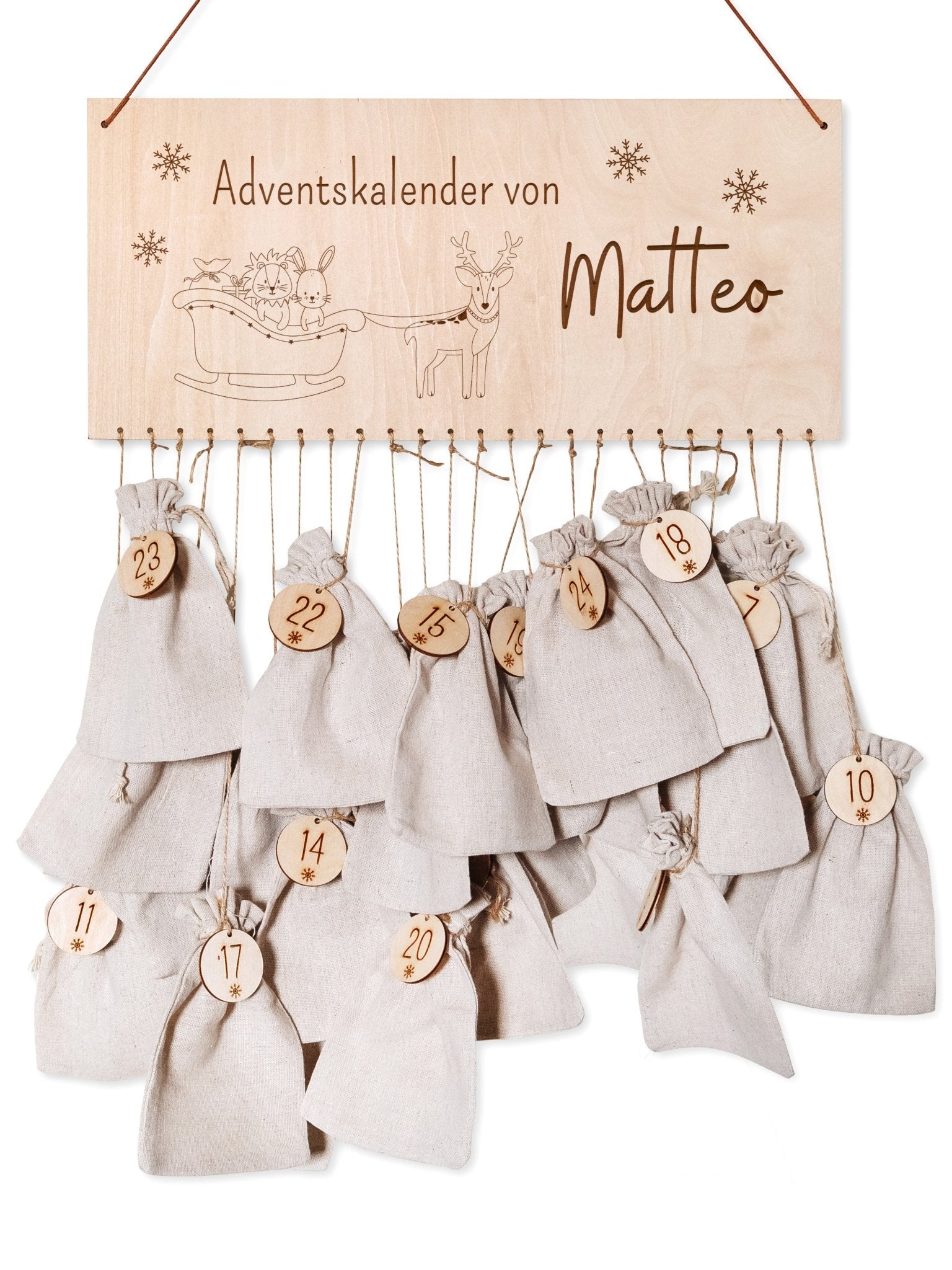 Adventskalender personalisiert - "Weihnachtsschlitten" Gravur - wunderwunsch