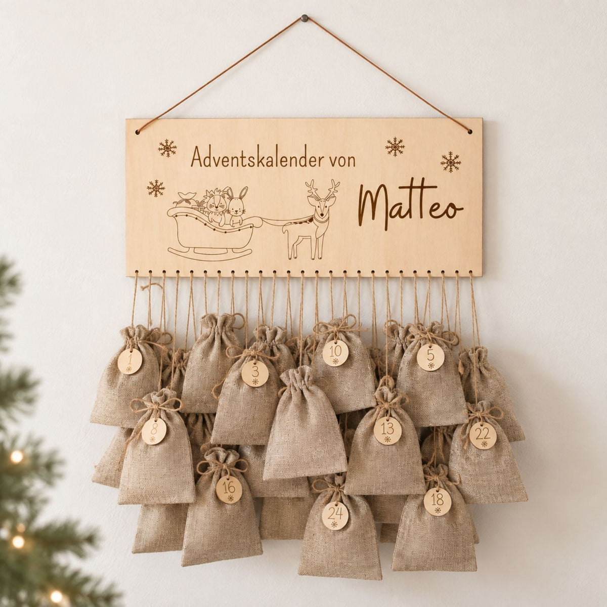 Adventskalender personalisiert - Weihnachtsschlitten Gravur - wunderwunsch