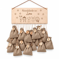 Adventskalender personalisiert - "Weihnachtstiere Sterne" Gravur