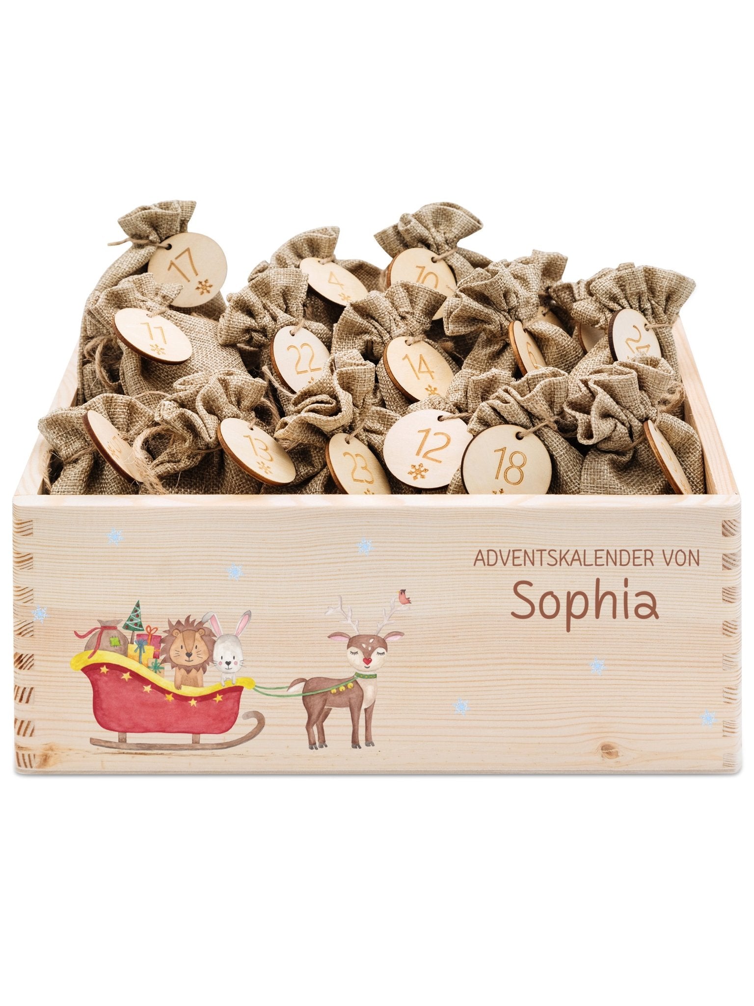 Adventskiste personalisiert - "Schlitten Tiere" Aquarell - wunderwunsch