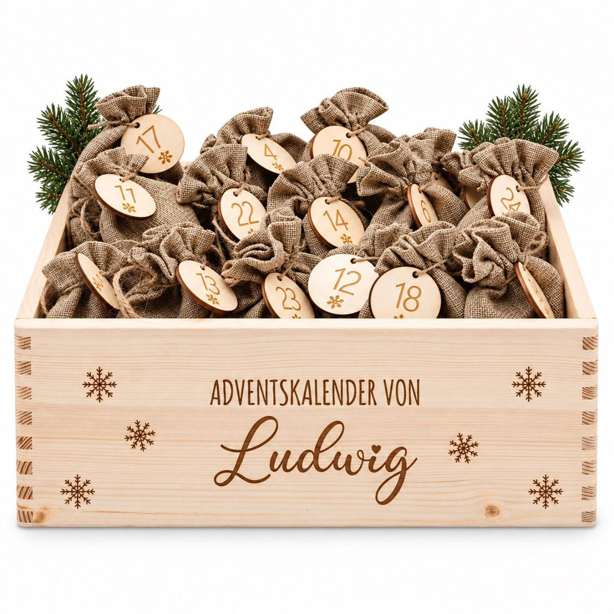 Adventskiste personalisiert - Schneeflocken Gravur - wunderwunsch