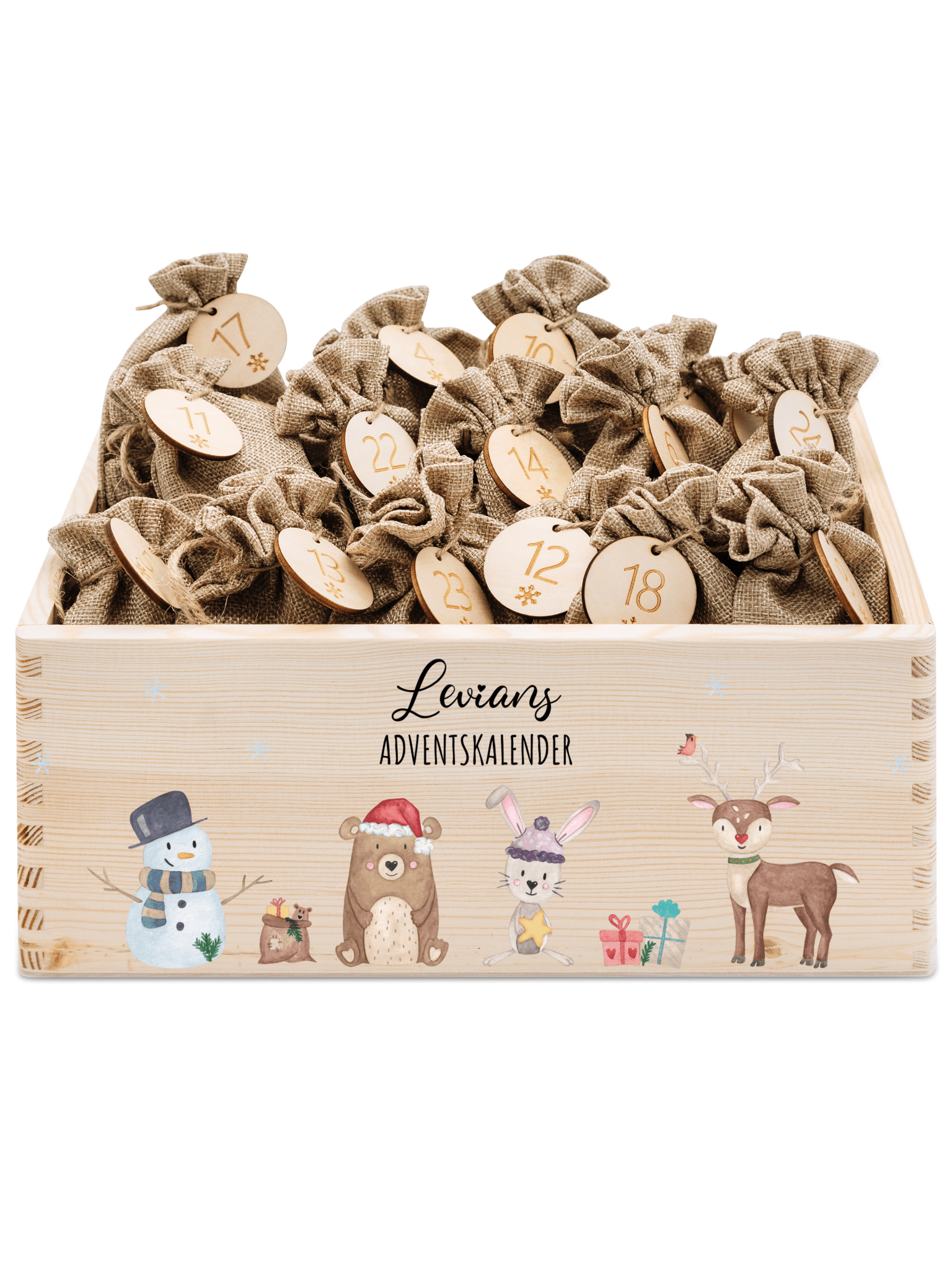 Adventskiste personalisiert - "Schneemann Tiere" Aquarell - wunderwunsch