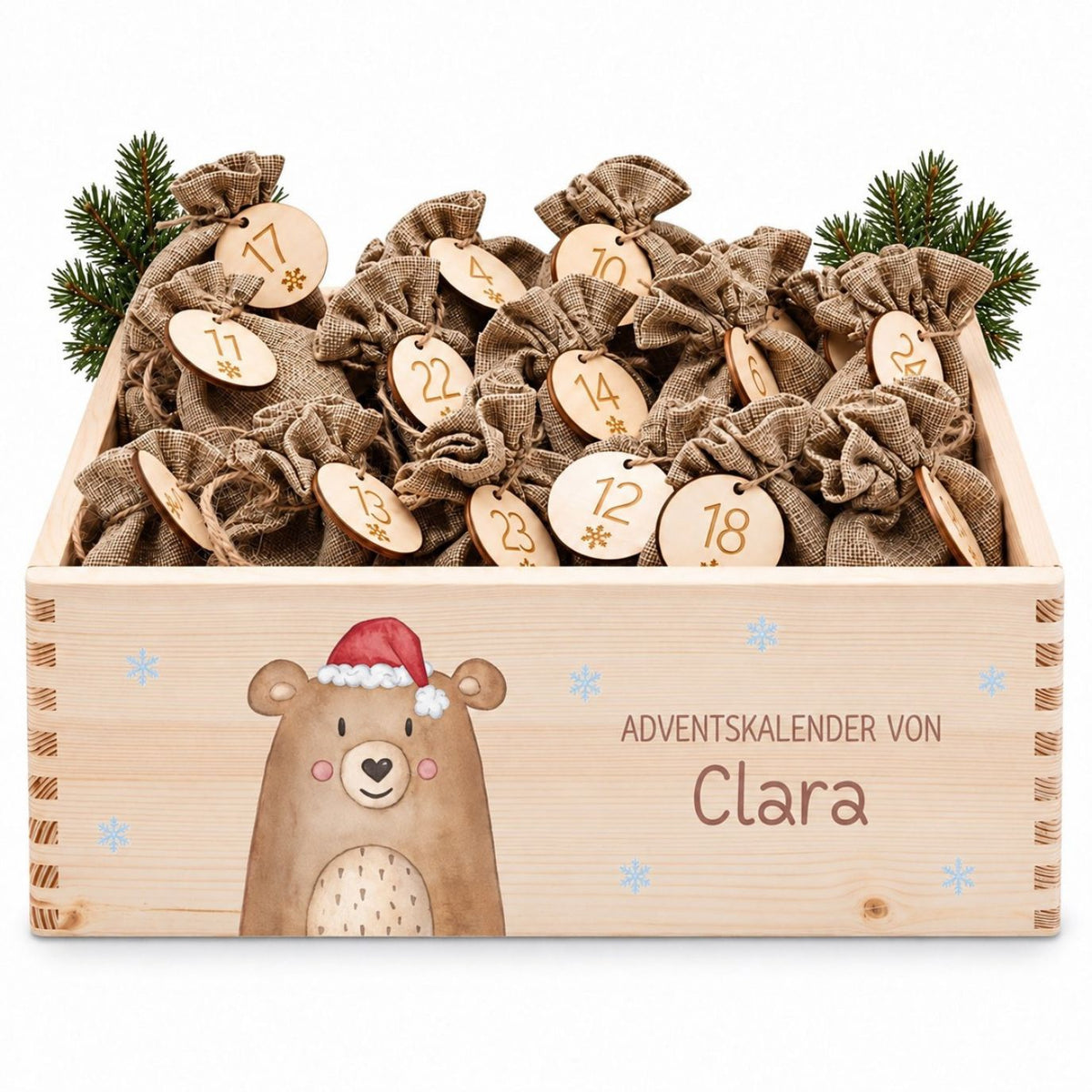 Adventskiste personalisiert - Weihnachtsbär Aquarell - wunderwunsch