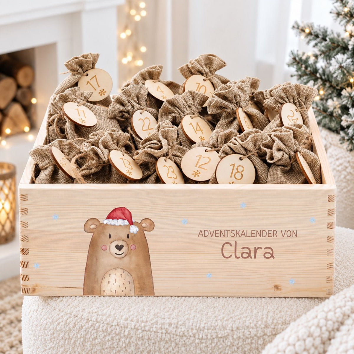 Adventskiste personalisiert - Weihnachtsbär Aquarell - wunderwunsch