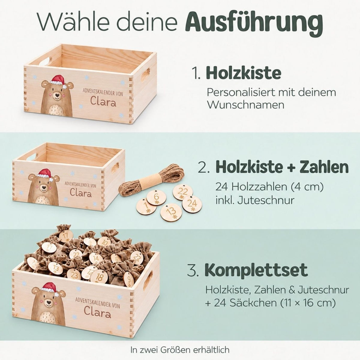 Adventskiste personalisiert - Weihnachtsbär Aquarell - wunderwunsch
