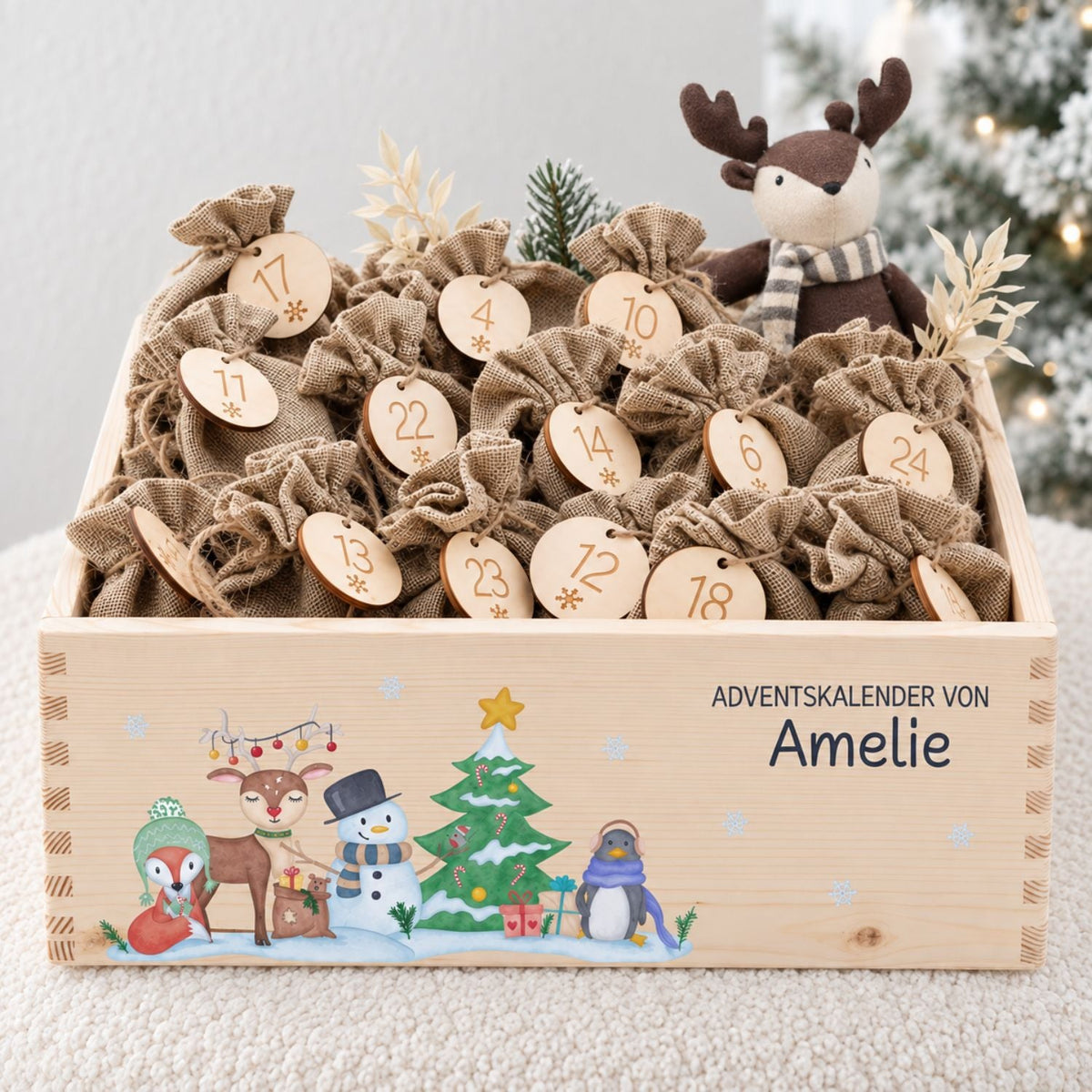 Adventskiste personalisiert - Winterwald Tiere Aquarell - wunderwunsch