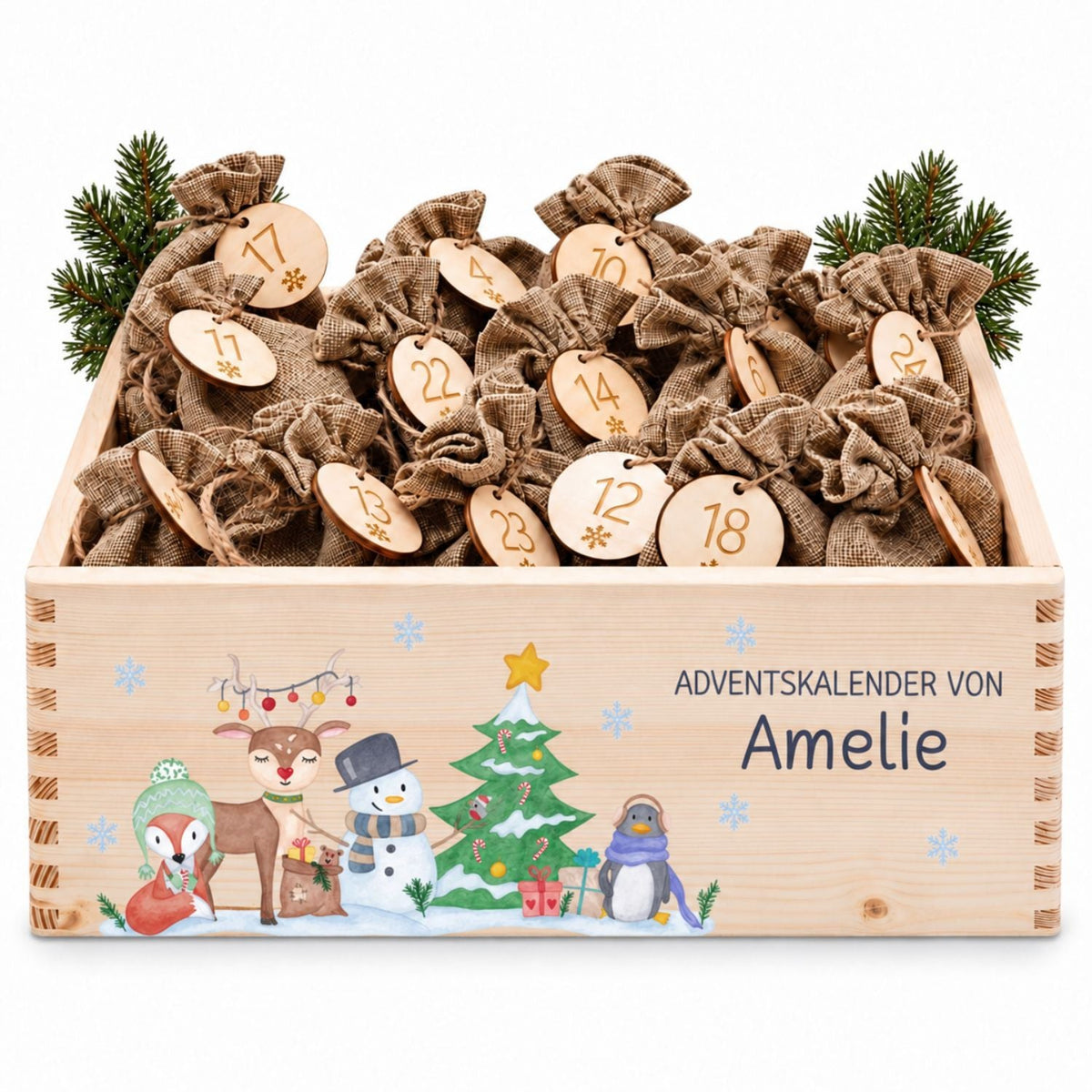 Adventskiste personalisiert - Winterwald Tiere Aquarell - wunderwunsch