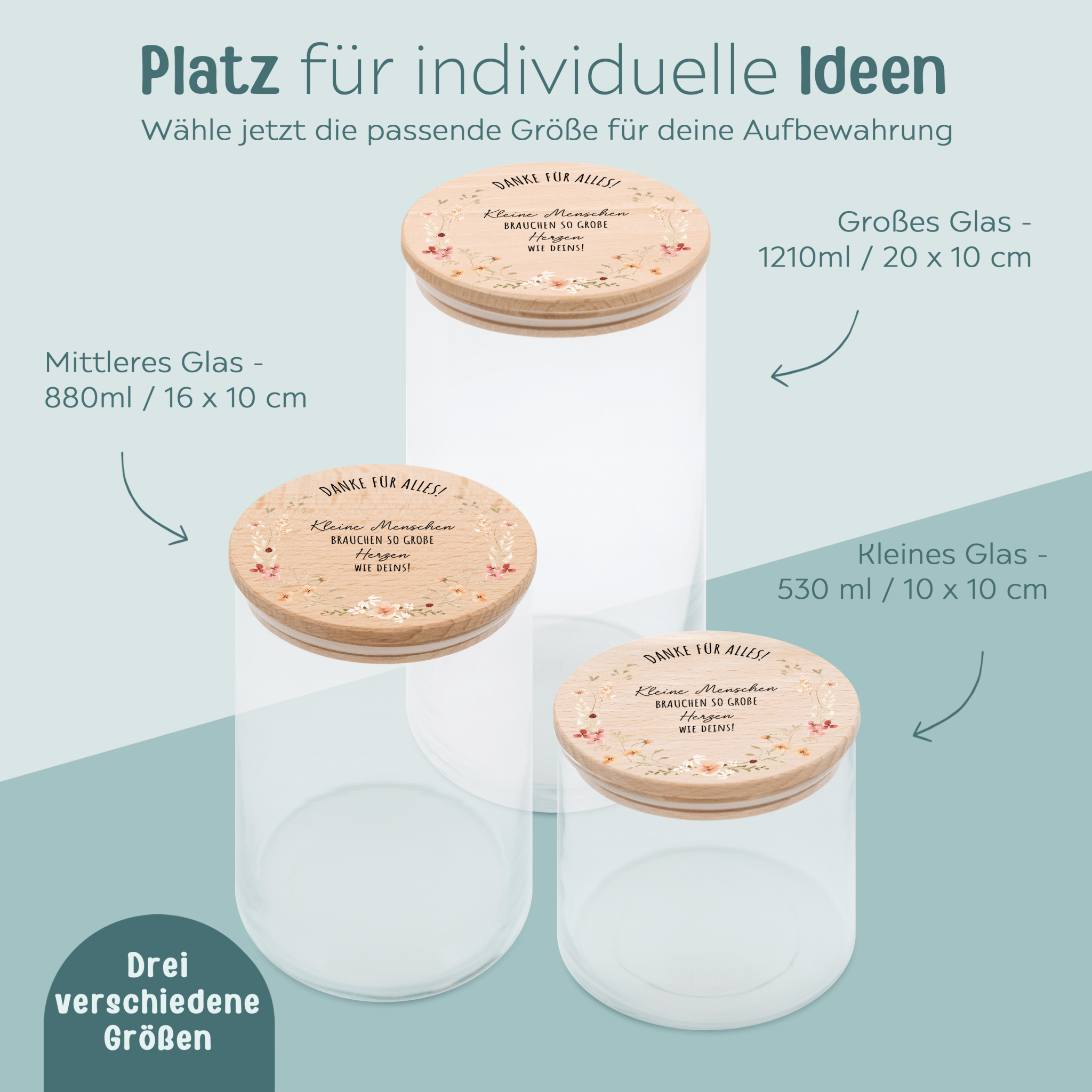 Aufbewahrungsglas "Kleine Menschen große Herzen" Aquarell - wunderwunsch