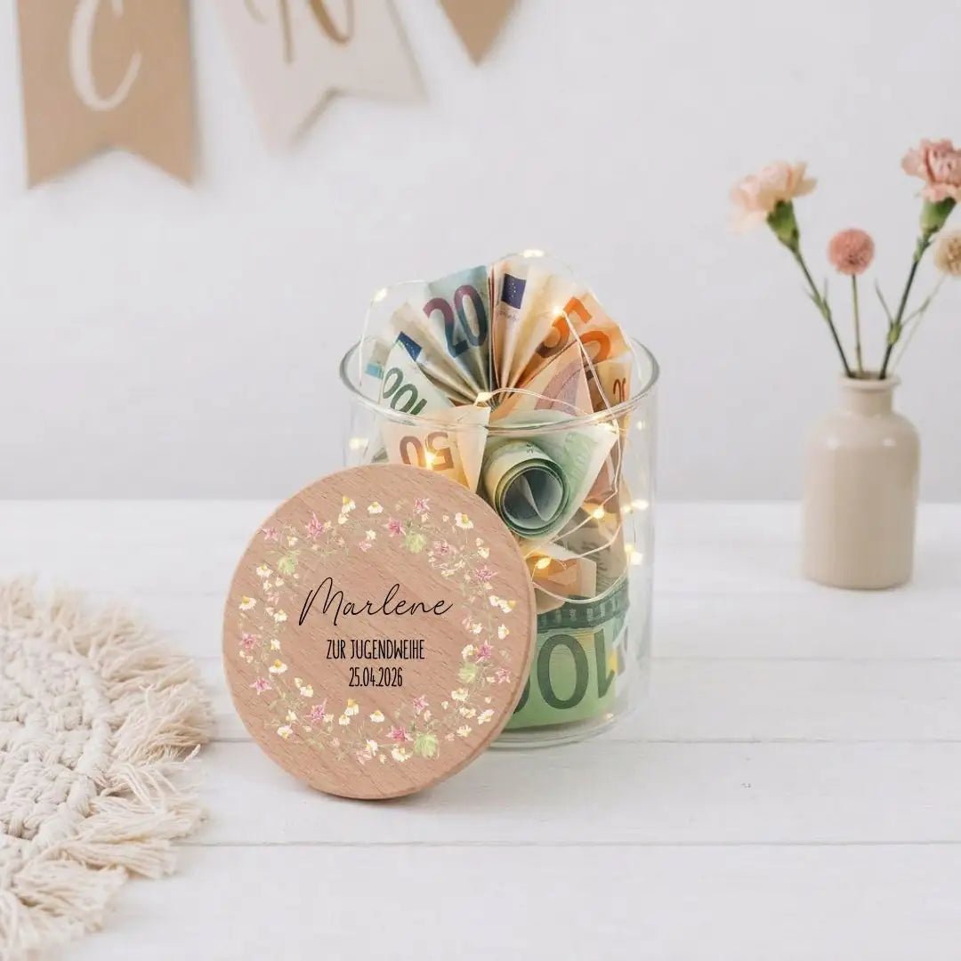 Aufbewahrungsglas "Zur Jugendweihe" Blumen Aquarell - wunderwunsch