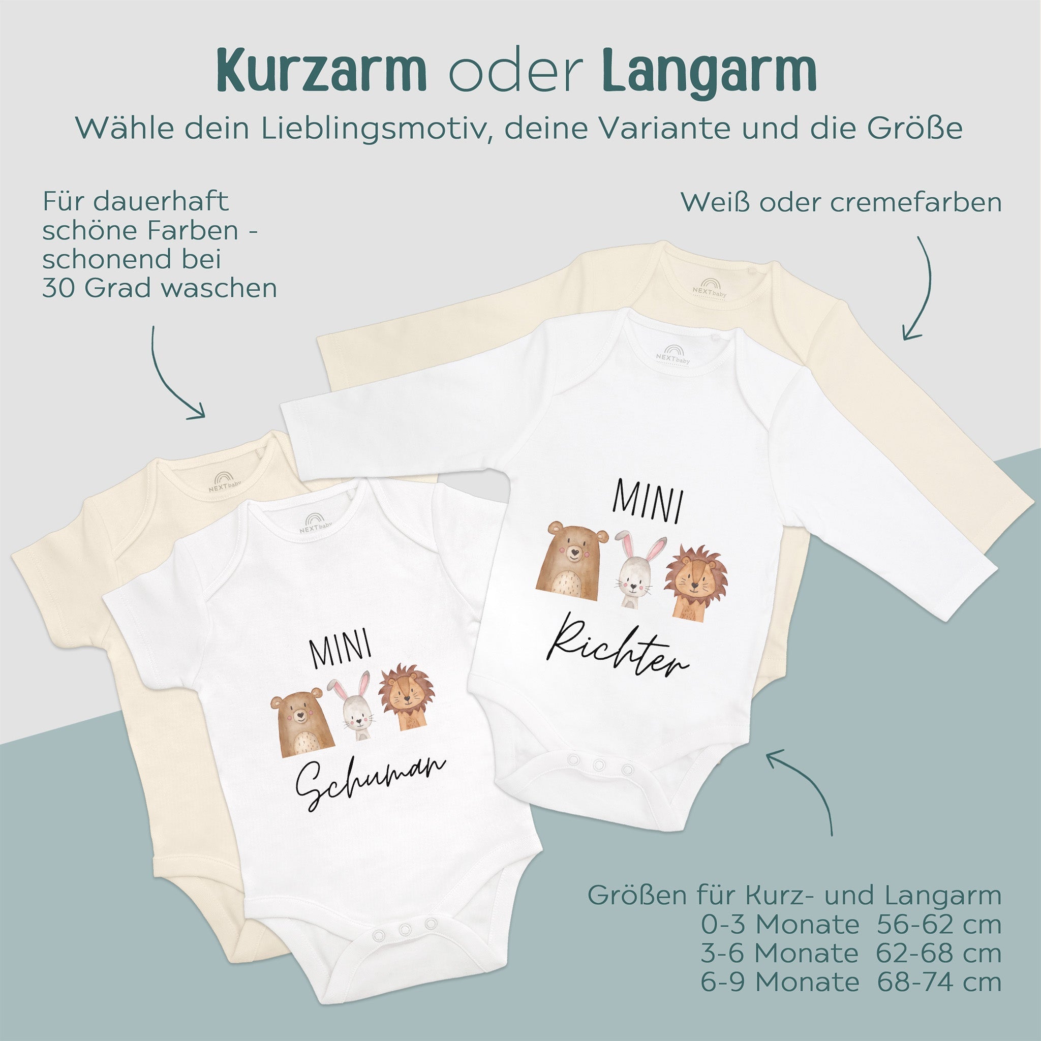 Baby Body "Mini Nachname" Tiere personalisiert - wunderwunsch