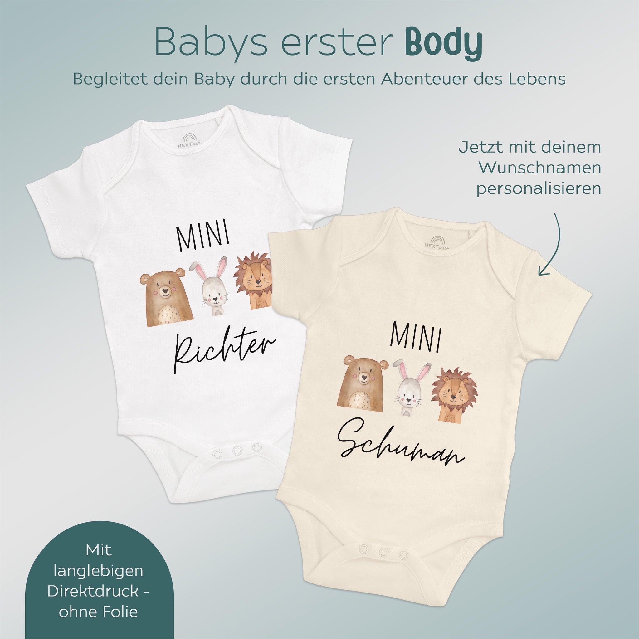 Baby Body "Mini Nachname" Tiere personalisiert - wunderwunsch