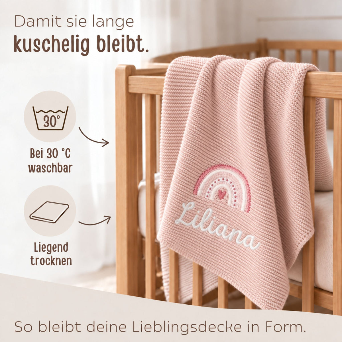 Baby Strickdecke aus 100% Bio-Baumwolle personalisiert - Regenbogen - wunderwunsch