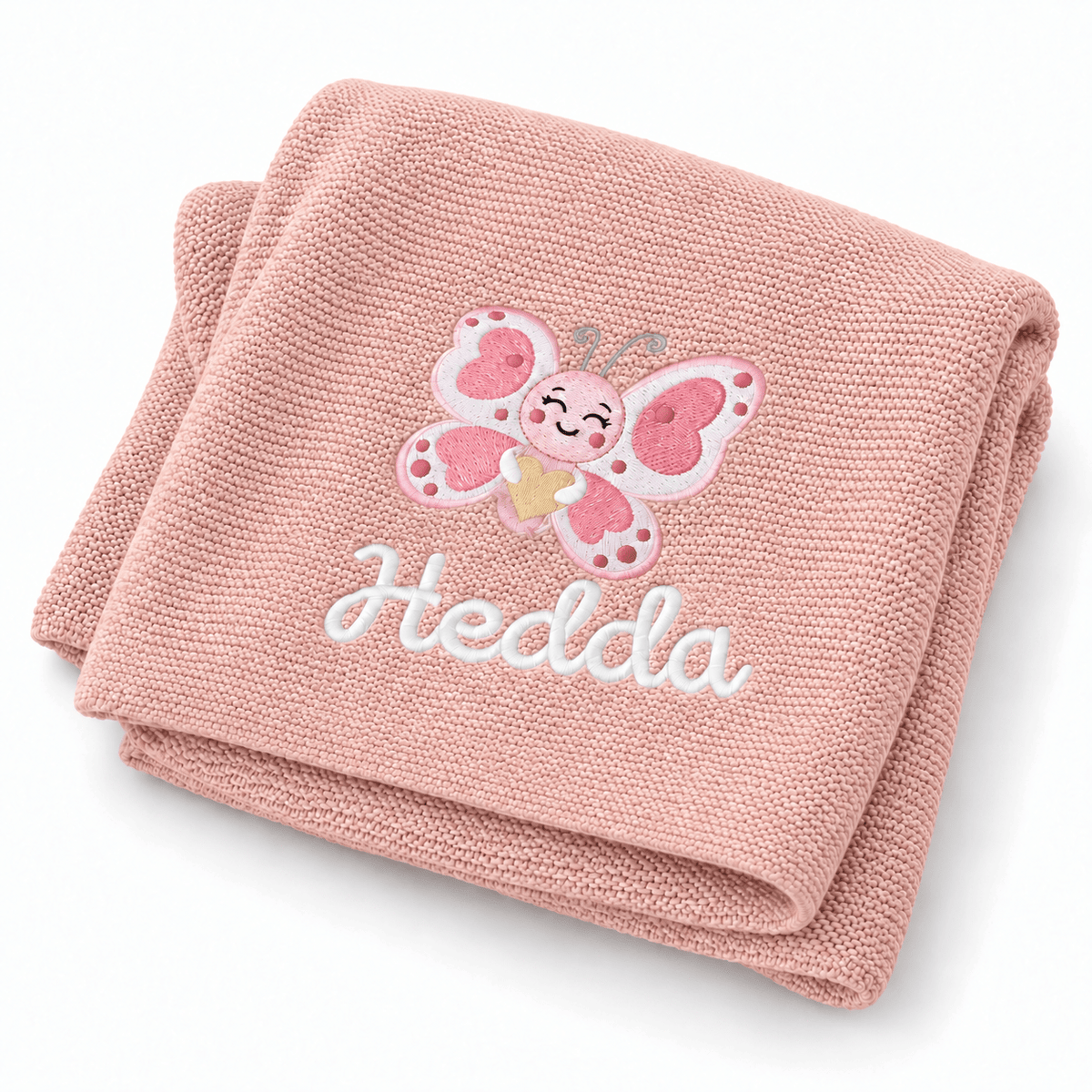 Baby Strickdecke aus 100% Bio-Baumwolle personalisiert - Schmetterling mit Herz - wunderwunsch
