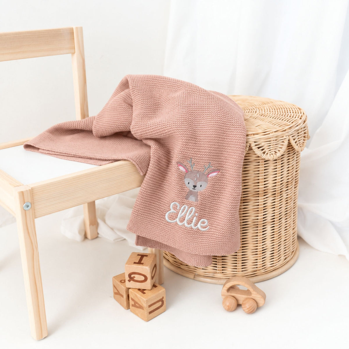 Baby Strickdecke aus 100% Bio-Baumwolle personalisiert - Tierkopf - wunderwunsch