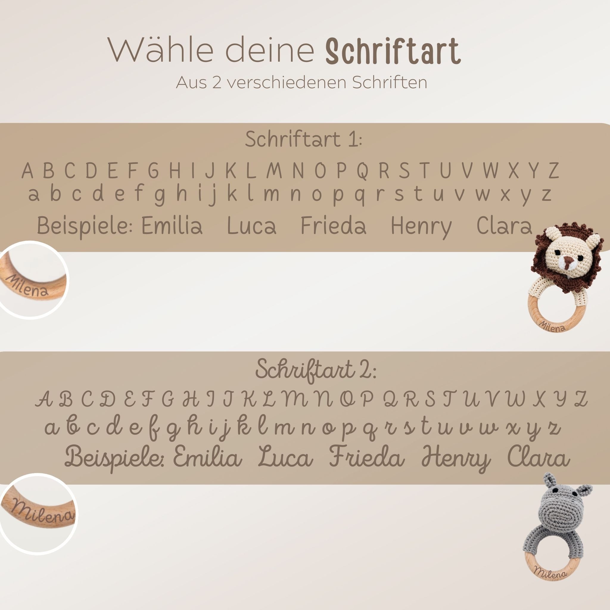 Babyrassel personalisiert - Giraffe, Fuchs, Löwe, Nilpferd - wunderwunsch