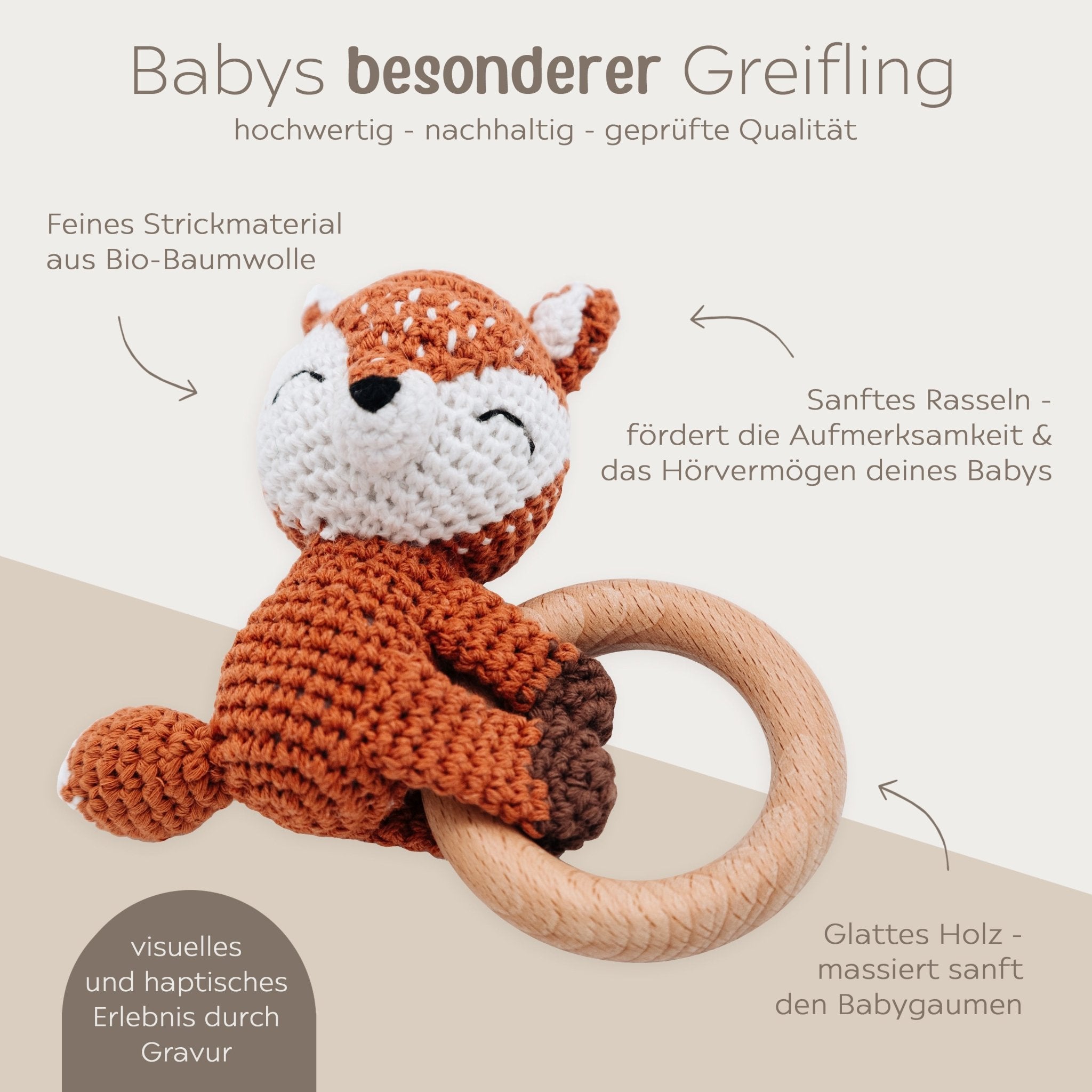 Babyrassel personalisiert - Otter, Fuchs, Löwe, Dino - wunderwunsch