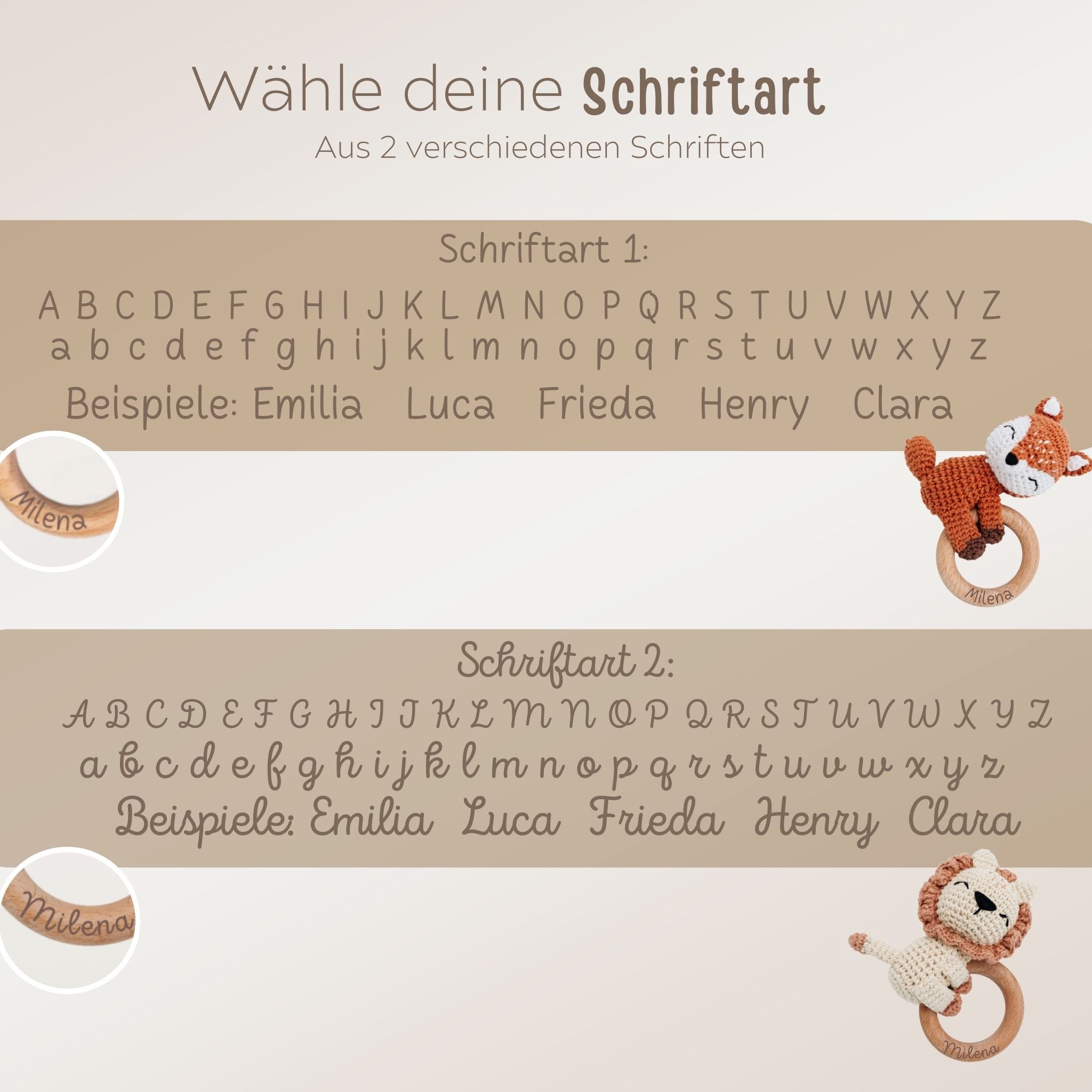 Babyrassel personalisiert - Otter, Fuchs, Löwe, Dino - wunderwunsch