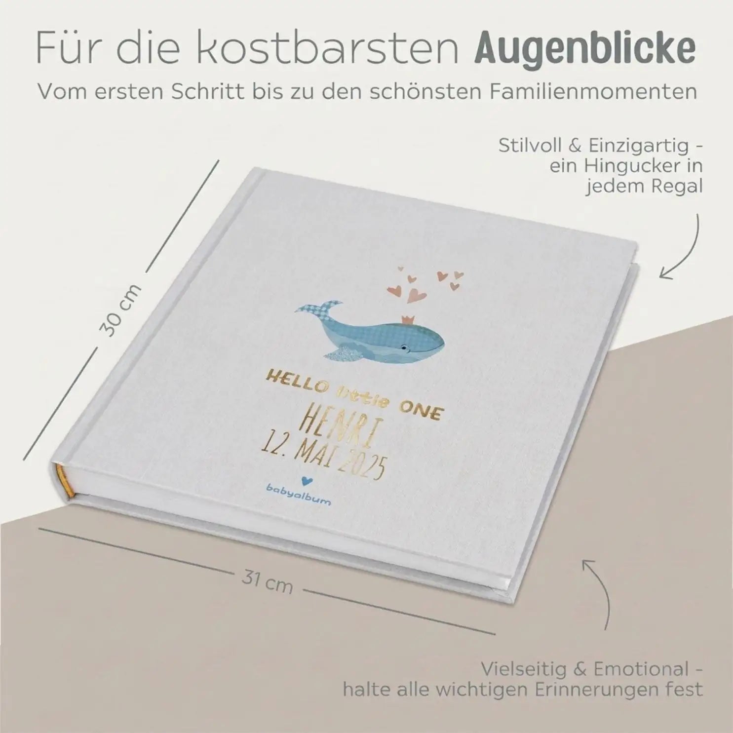 Babytagebuch Wal „Hello little One“ personalisierbar - wunderwunsch