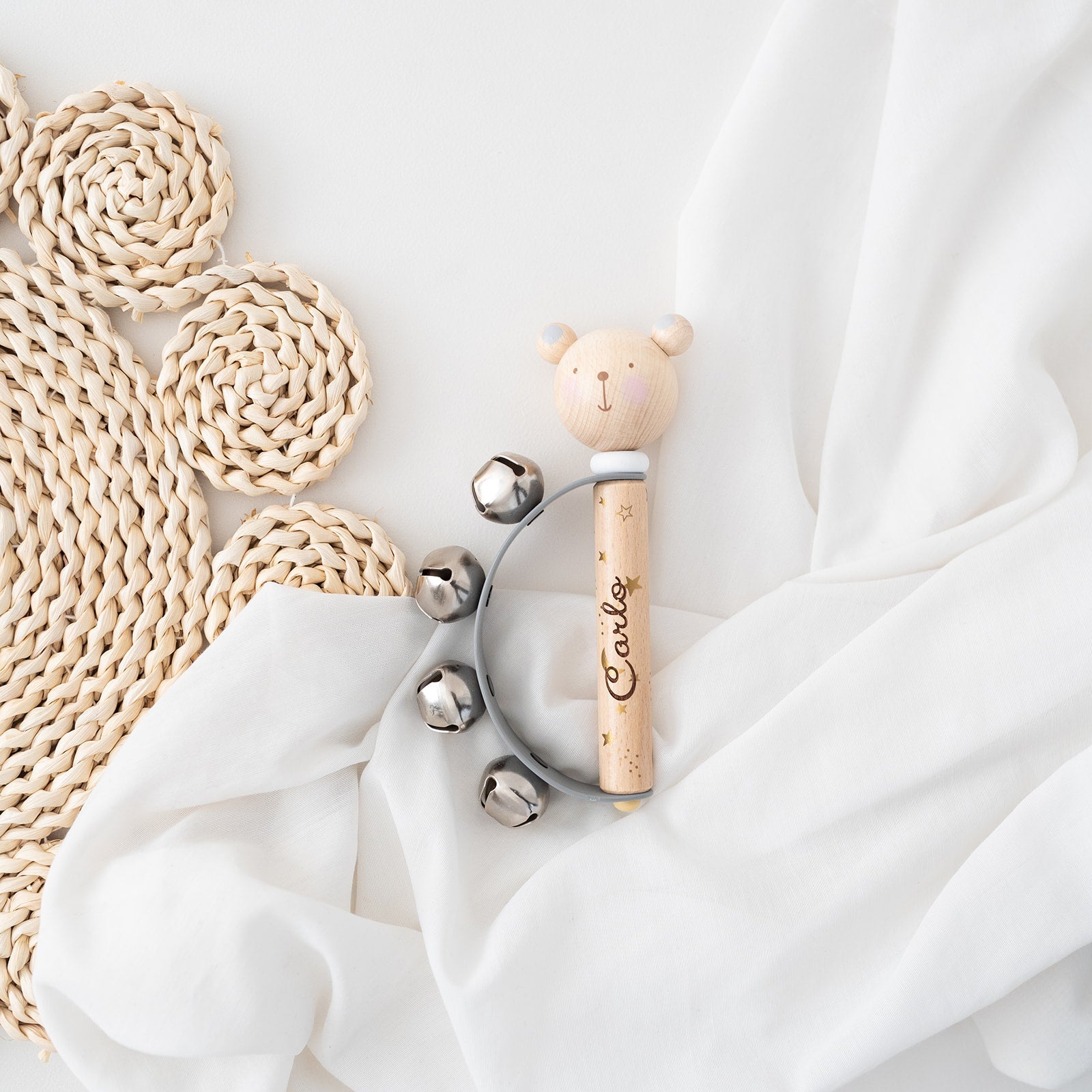 BAMBINO Glöckchen Rassel personalisiert - Träumerische Töne Hase, Elefant, Bär - wunderwunsch