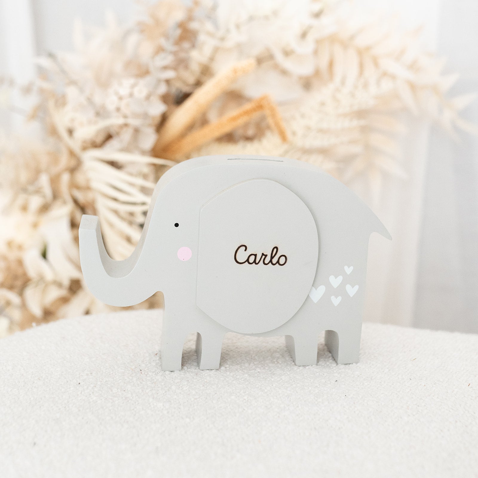BAMBINO Spardose aus Holz Löwe, Elefant & Wal - personalisierbar - wunderwunsch