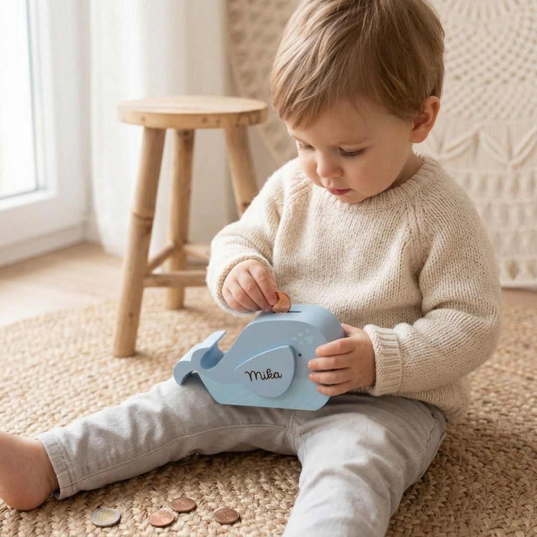 BAMBINO Spardose Holz Wal personalisierbar - wunderwunsch