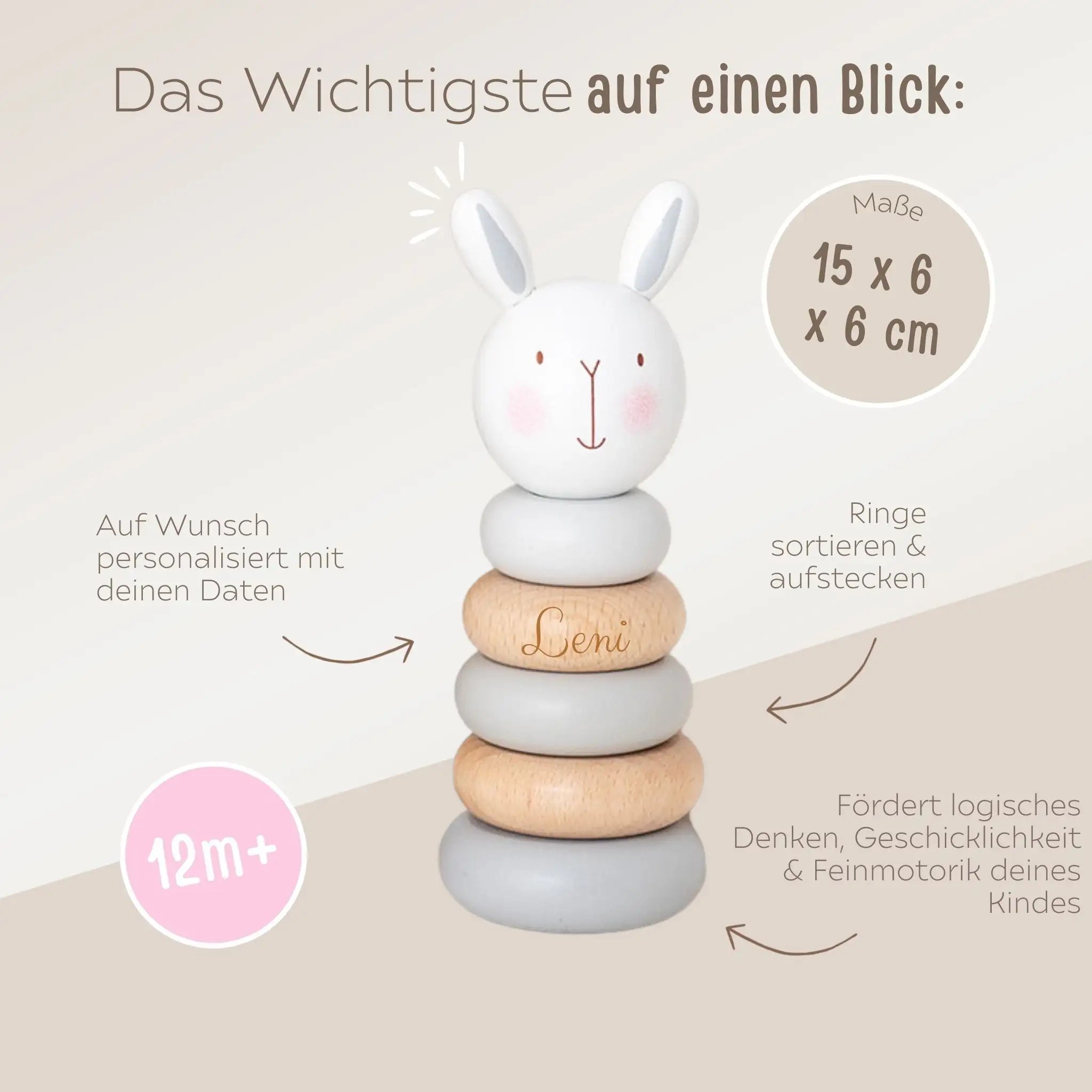 BAMBINO Stapelturm Tier Holz Pastellblau personalisierbar - wunderwunsch