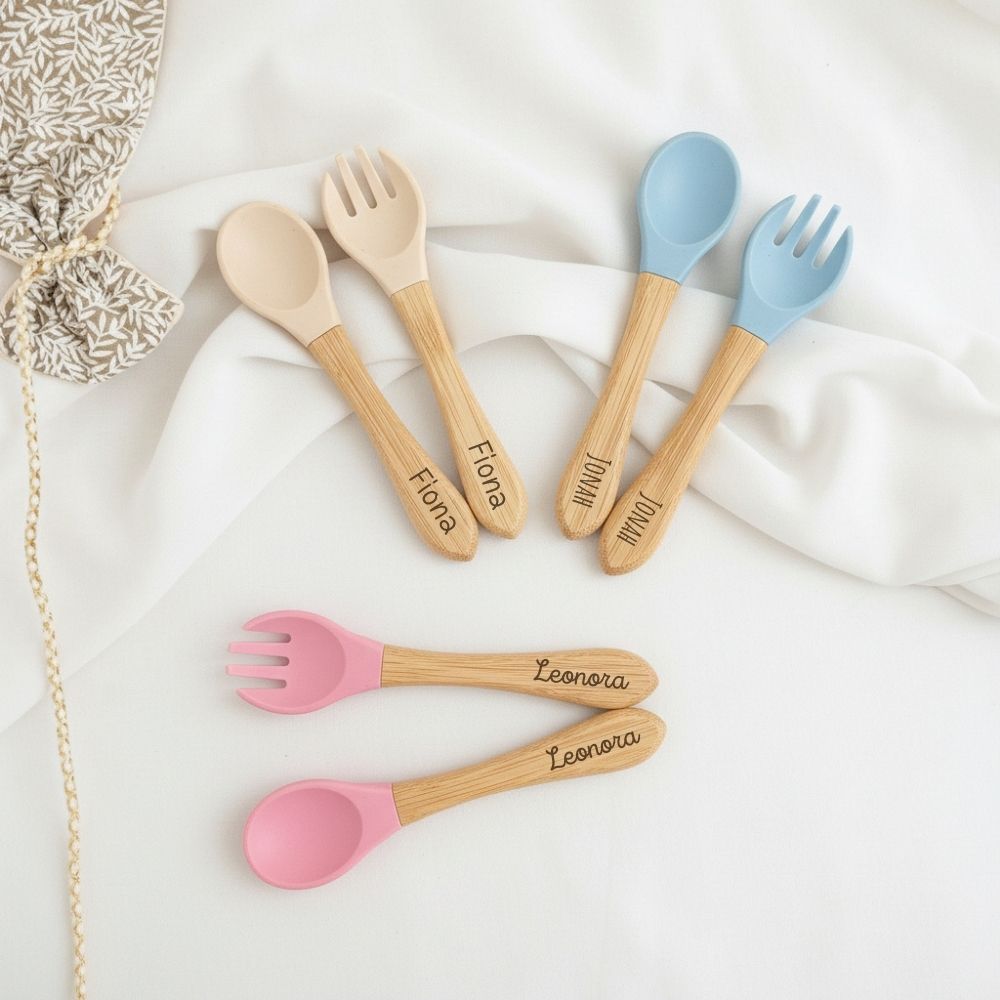 Bambus Besteck - Set mit Silikon personalisierbar - wunderwunsch