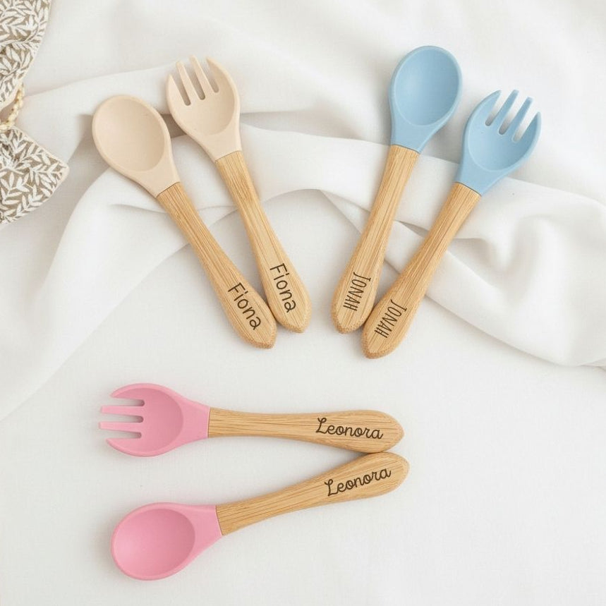 Bambus Besteck - Set mit Silikon personalisierbar - wunderwunsch