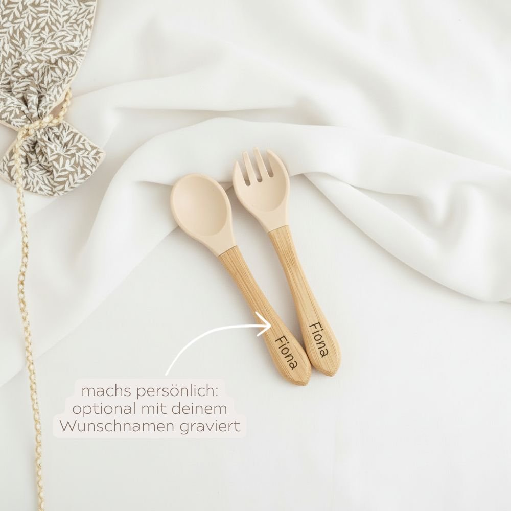 Bambus Besteck - Set mit Silikon personalisierbar - wunderwunsch