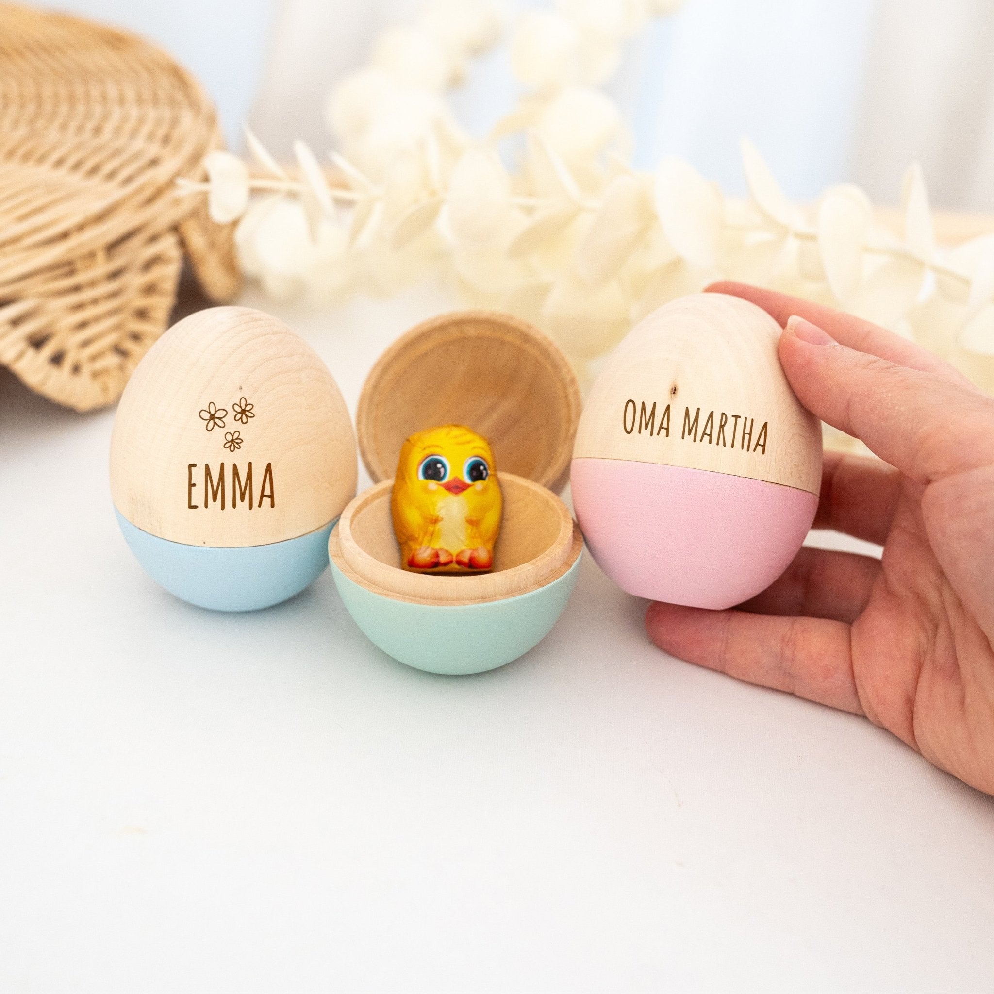 Befüllbares Holz Osterei personalisiert - wunderwunsch