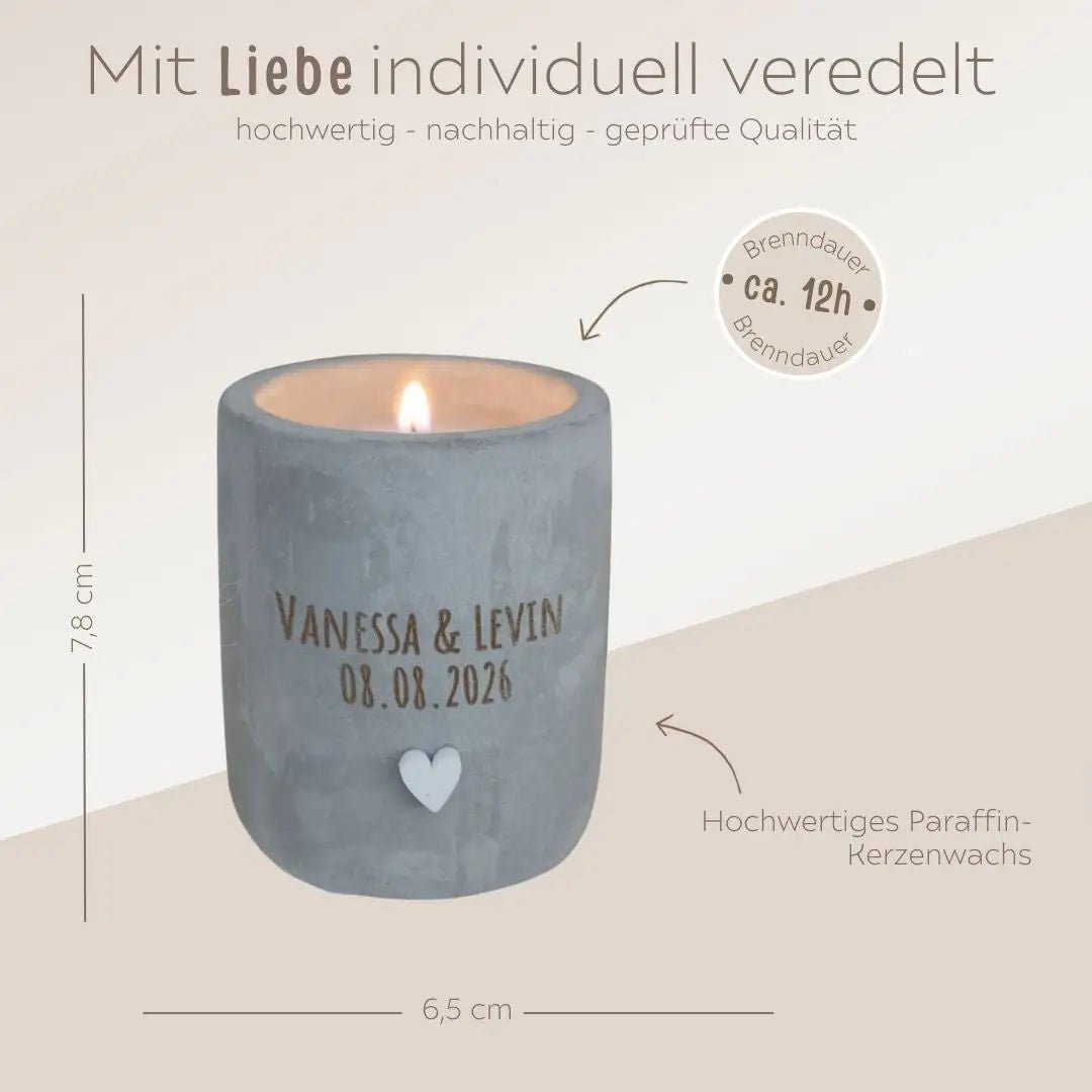 Beton Kerze - Namen und Datum - wunderwunsch