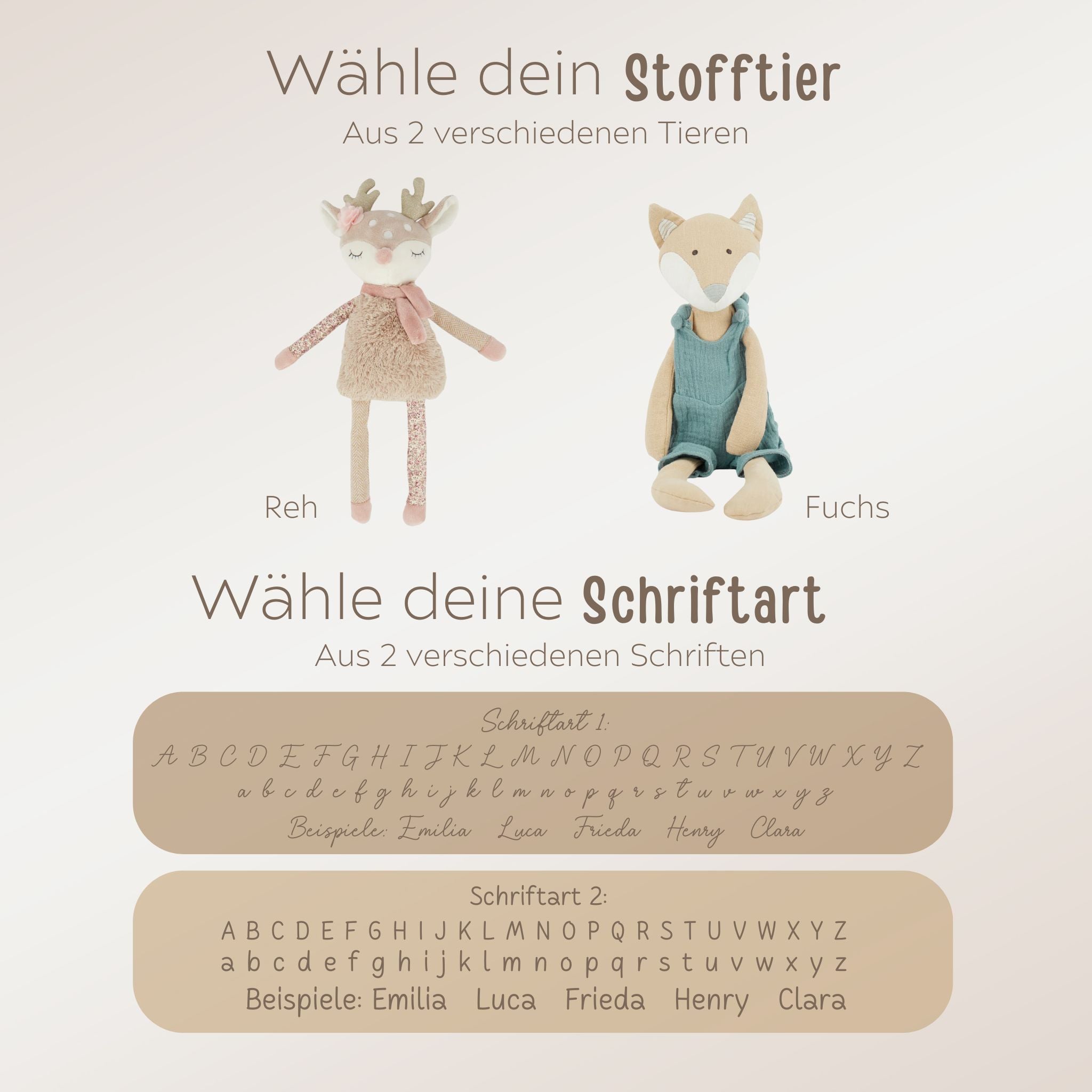 BIECO Großes Kuscheltier Fuchs oder Reh personalisiert - wunderwunsch