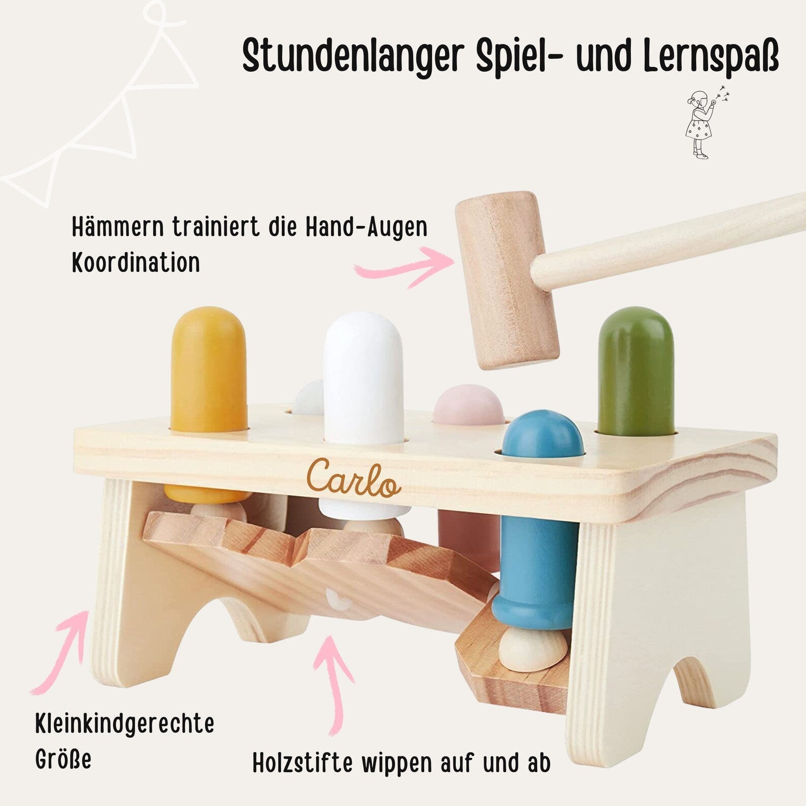 BIECO Klopfbank Holz mehrfarbig personalisiert - wunderwunsch