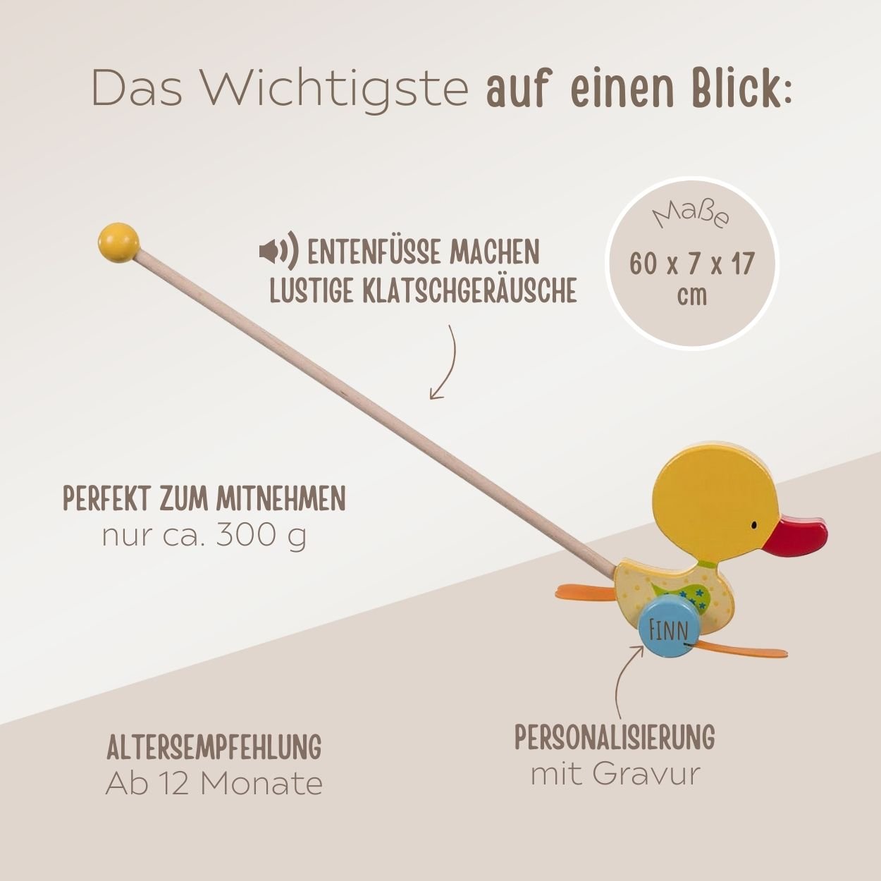 BIECO Schiebetier Ente Holz personalisierbar - wunderwunsch