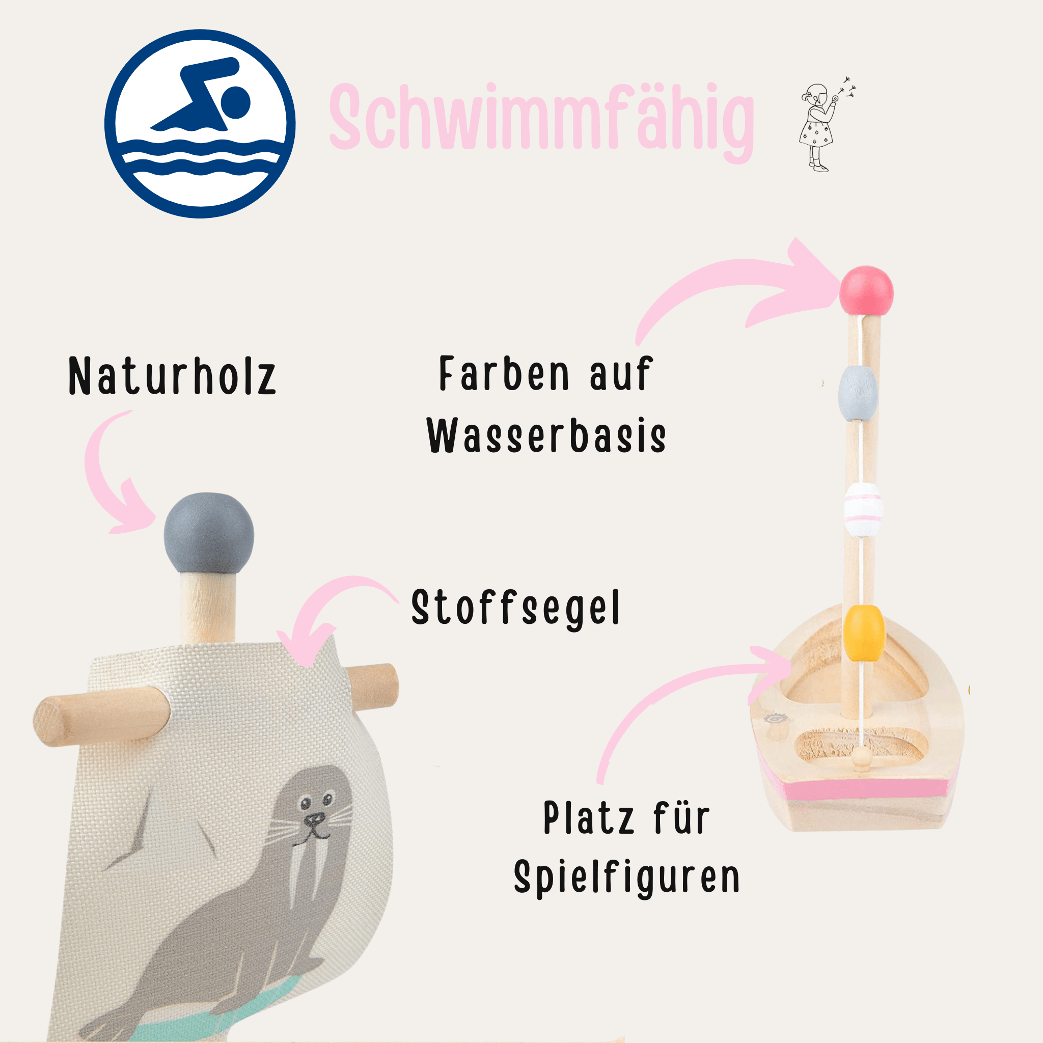 BIECO Segelschiff Holz personalisiert - Wal oder Robbe - wunderwunsch