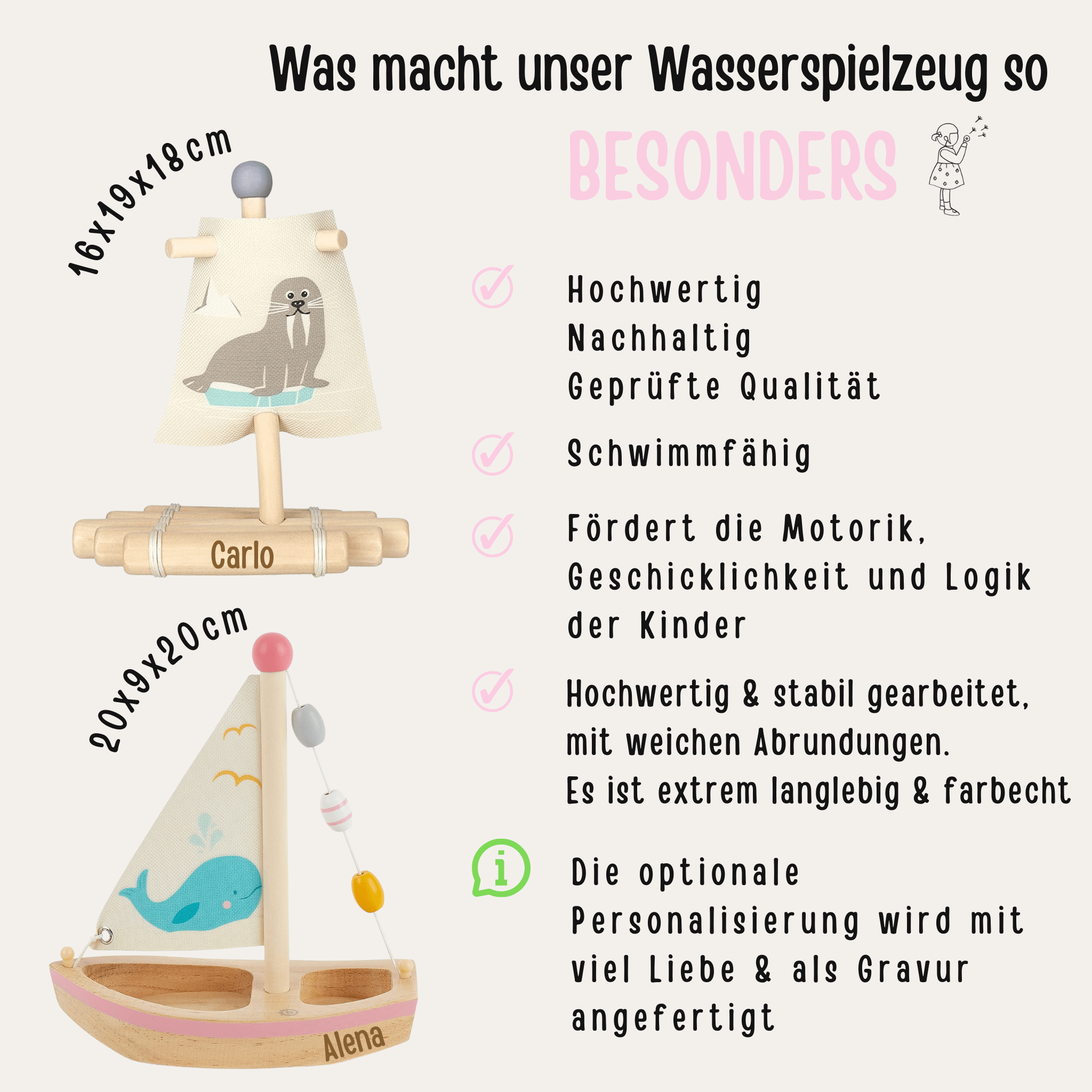 BIECO Segelschiff Holz personalisiert - Wal oder Robbe - wunderwunsch