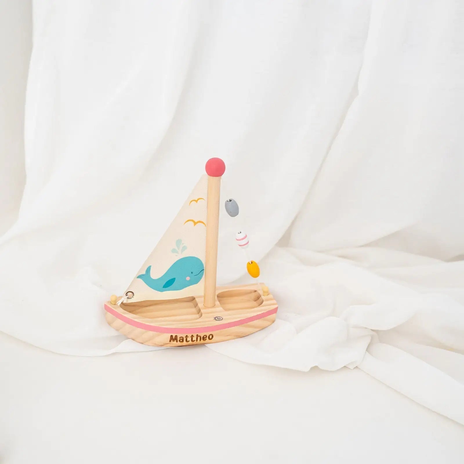 BIECO Segelschiff Holz Wal & Robbe personalisierbar - wunderwunsch