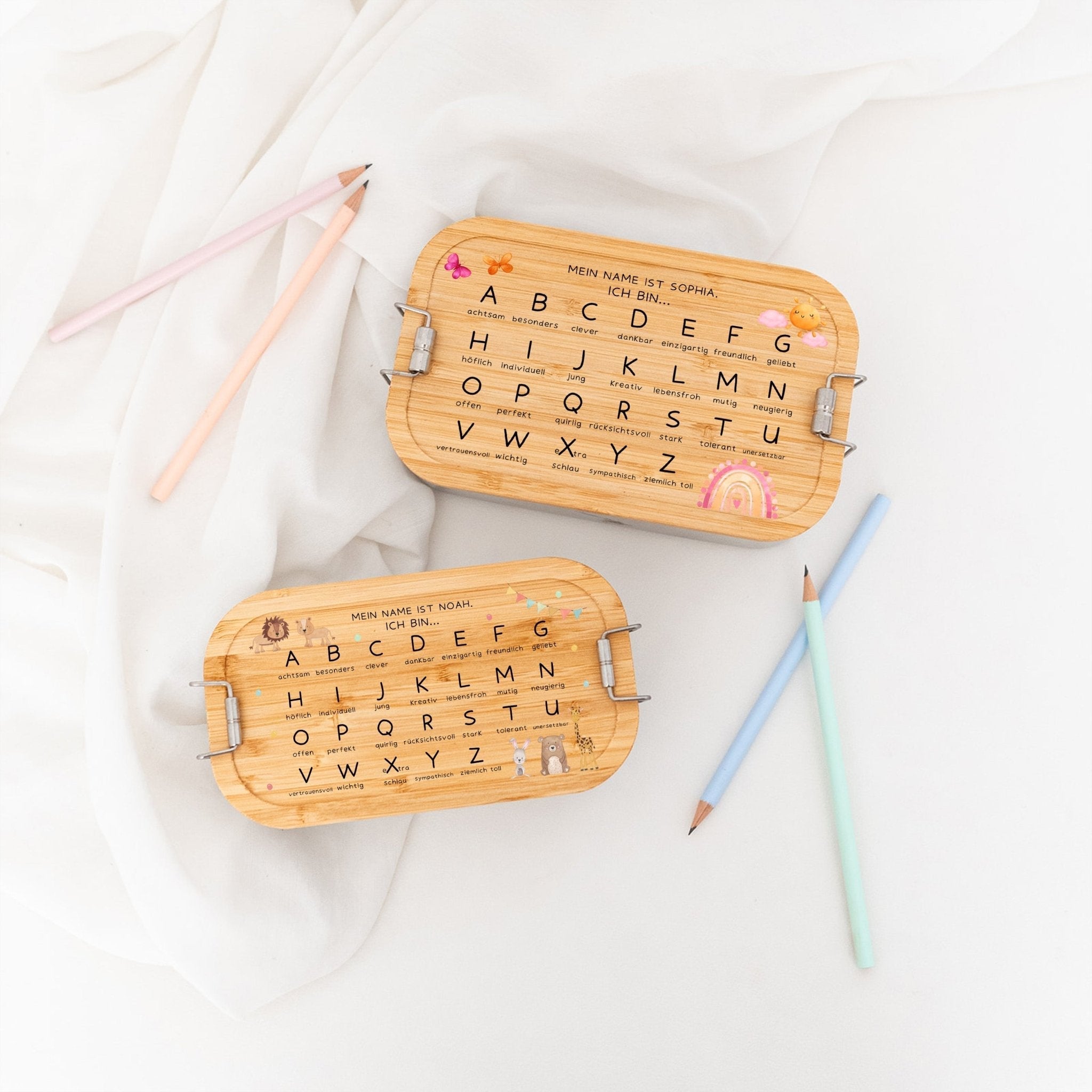 Brotdose Edelstahl personalisiert - ABC Affirmationen Aquarell - wunderwunsch