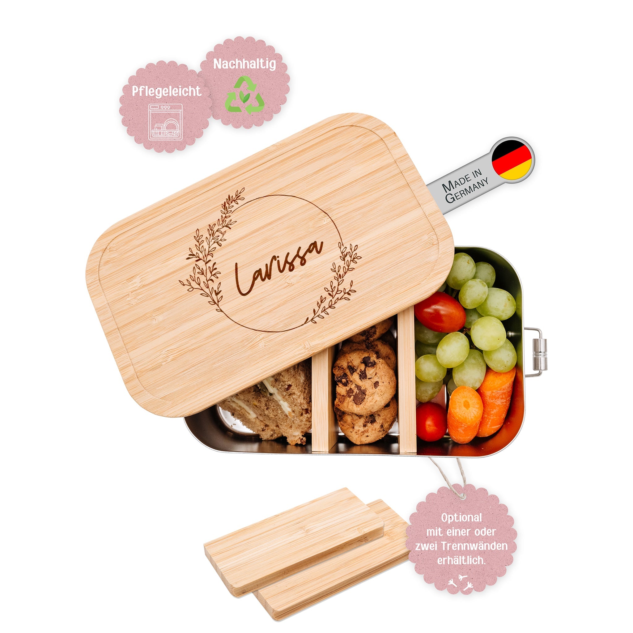 Brotdose Edelstahl personalisiert - Blumenkranz Gravur - wunderwunsch