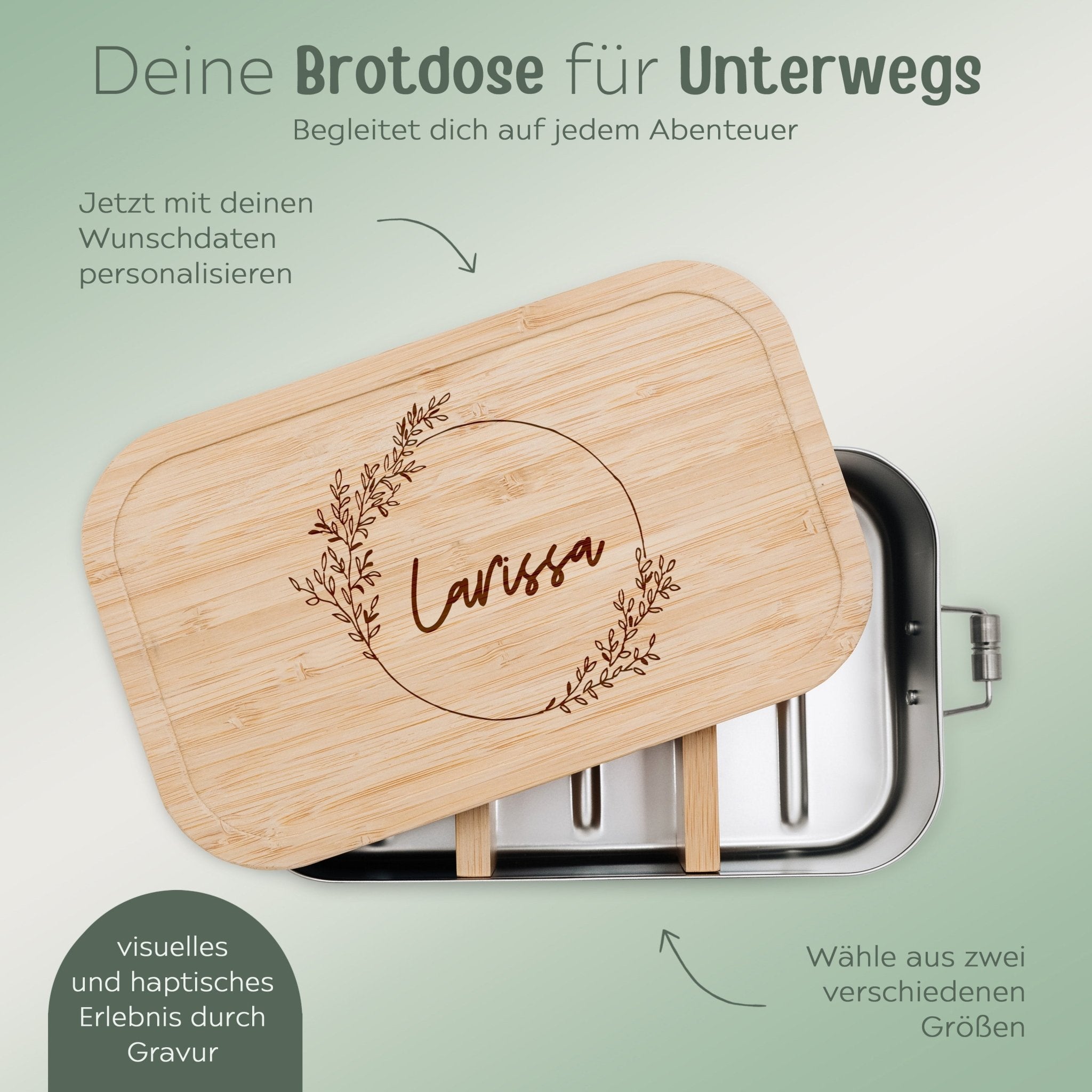 Brotdose Edelstahl personalisiert - Blumenkranz Gravur - wunderwunsch