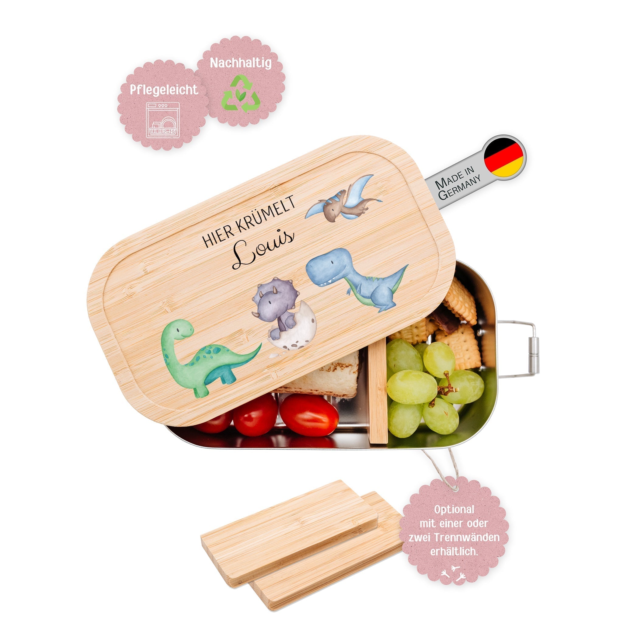 Brotdose Edelstahl personalisiert - Dinosaurier Aquarell - wunderwunsch