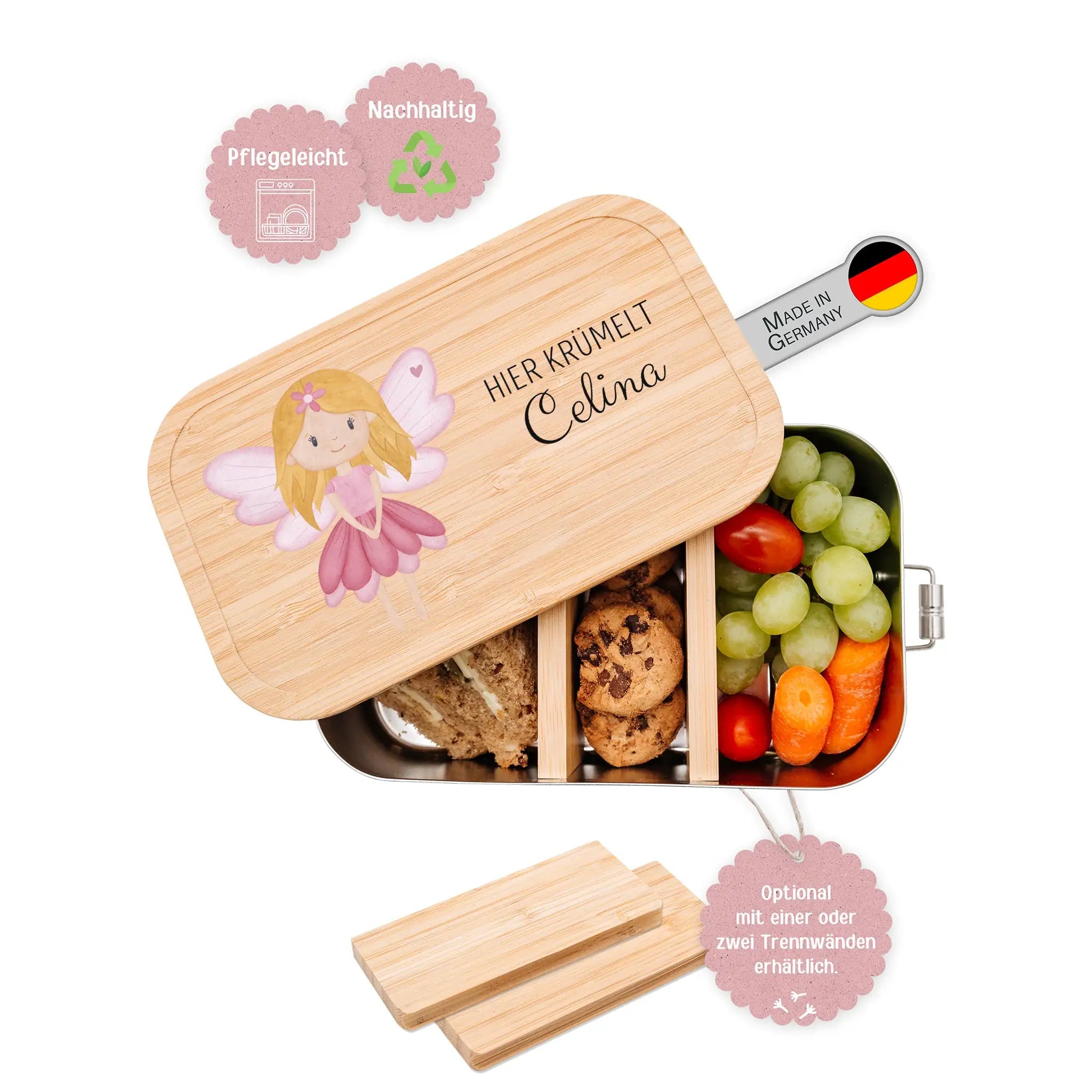 Brotdose Edelstahl personalisiert - Fee Aquarell - wunderwunsch