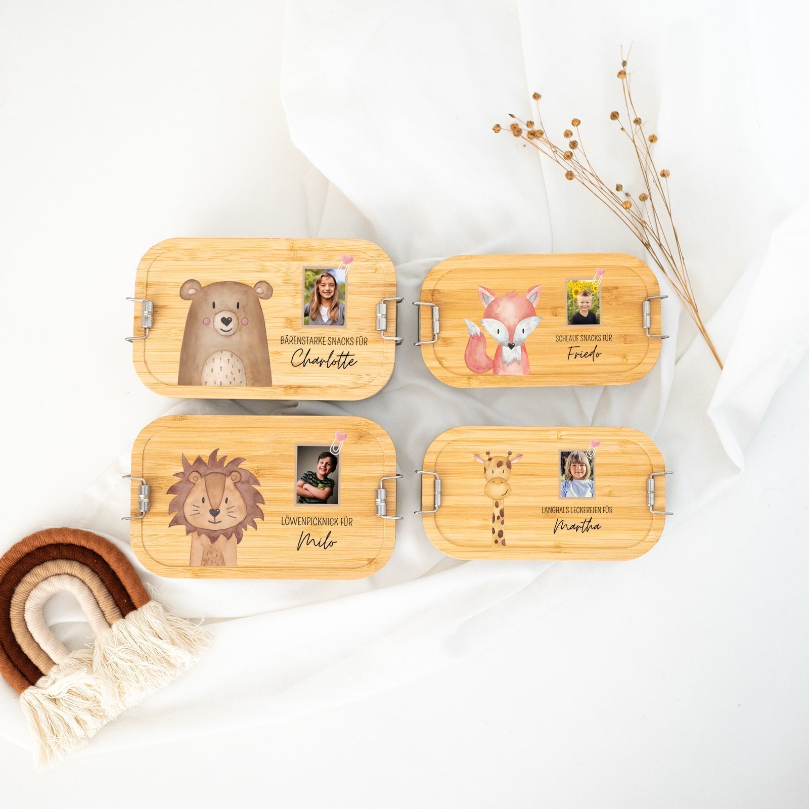 Brotdose Edelstahl personalisiert - Foto und Tier Aquarell - wunderwunsch