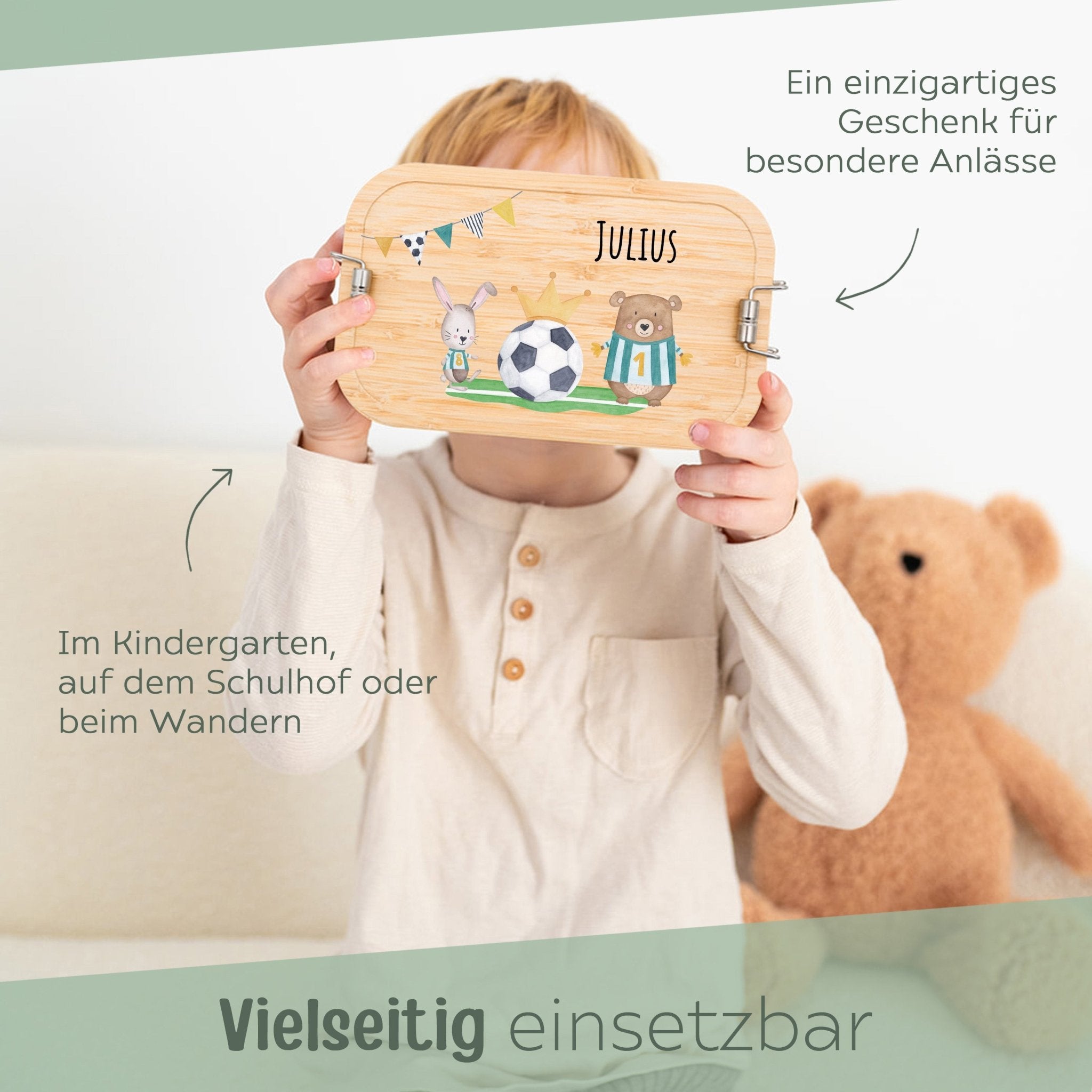 Brotdose Edelstahl personalisiert - Fußball Tiere Aquarell - wunderwunsch
