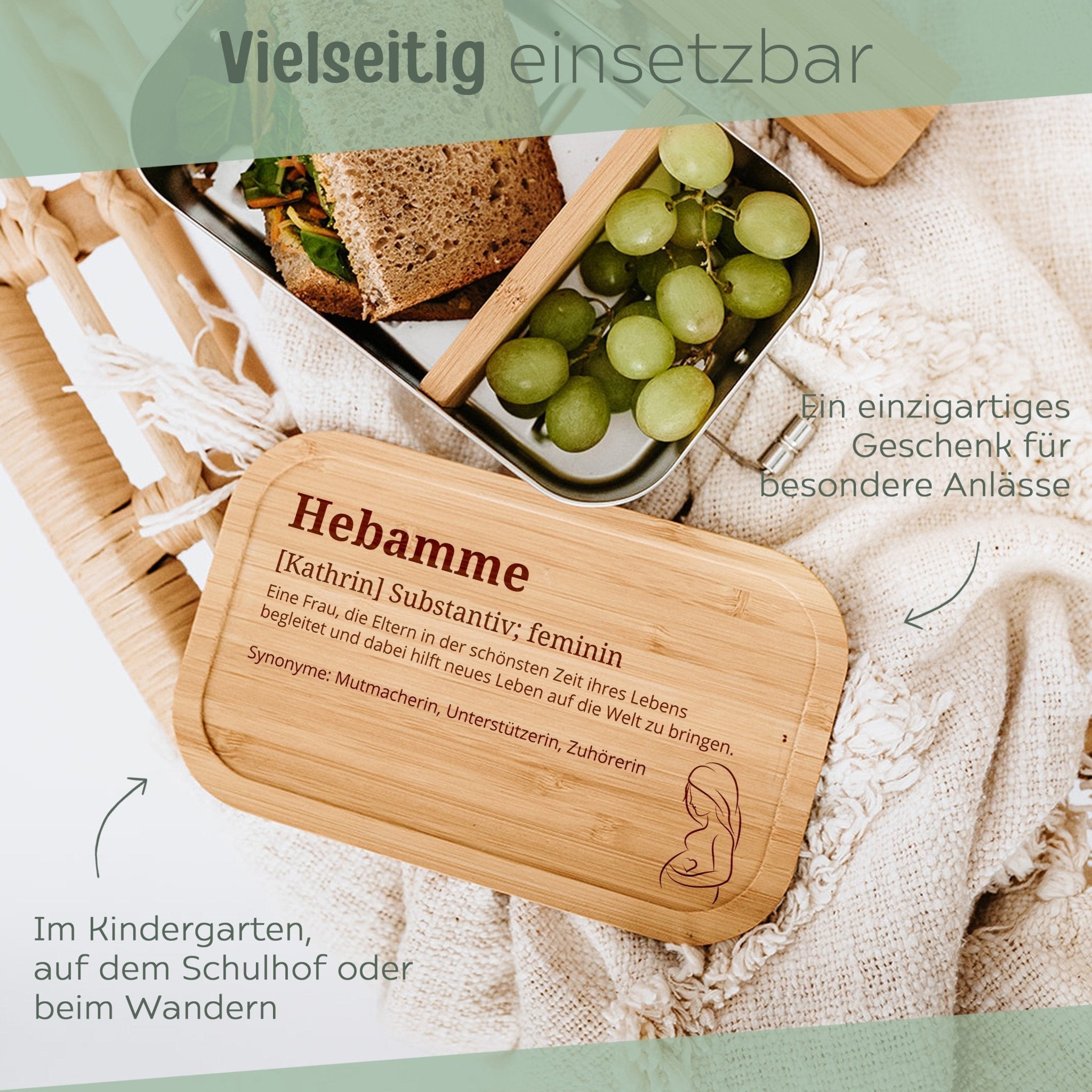 Brotdose Edelstahl personalisiert - Hebamme Definition Gravur - wunderwunsch